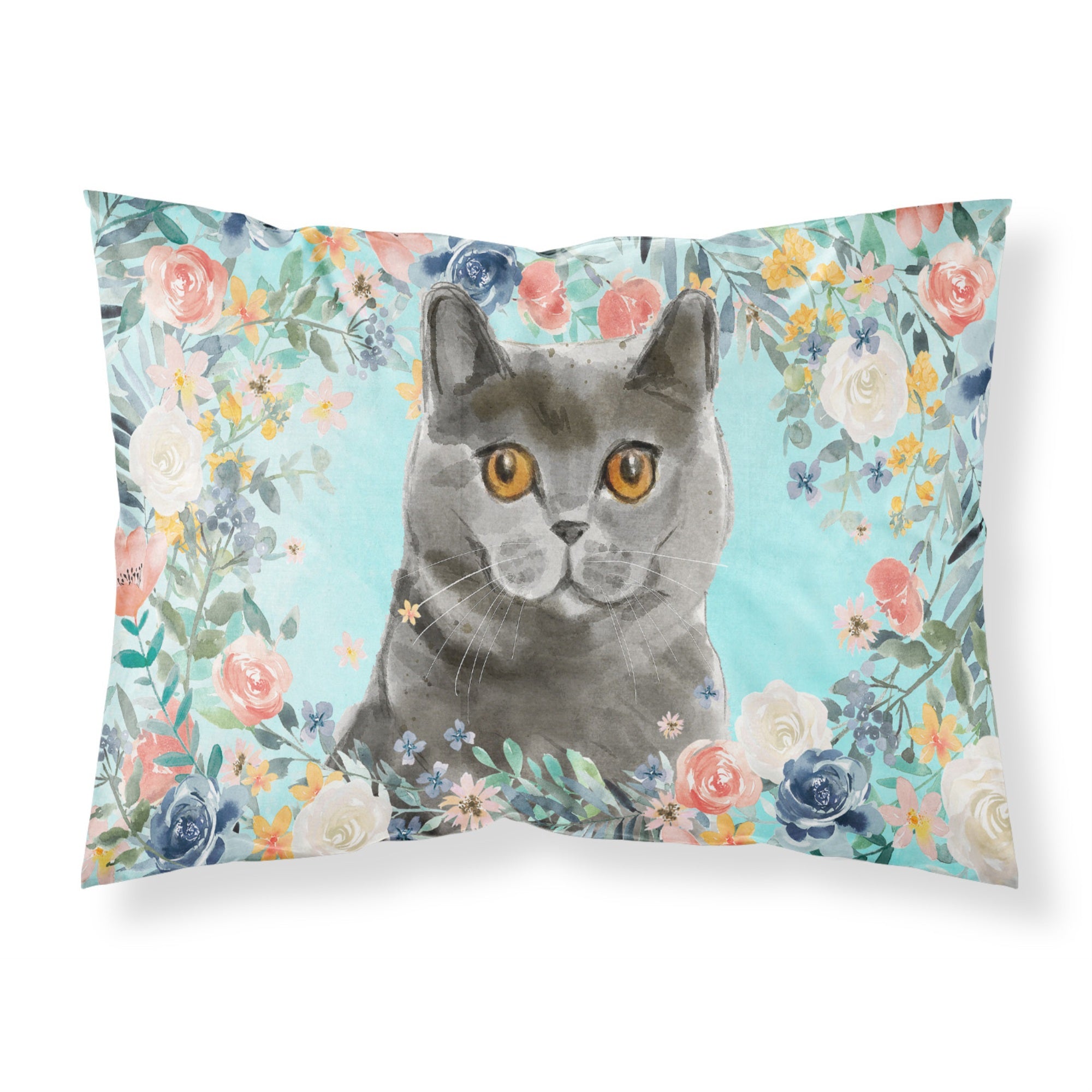 Carolines Treasures British Shorthair Spring Flowers Fabric Standard pillowcases, Multicolor