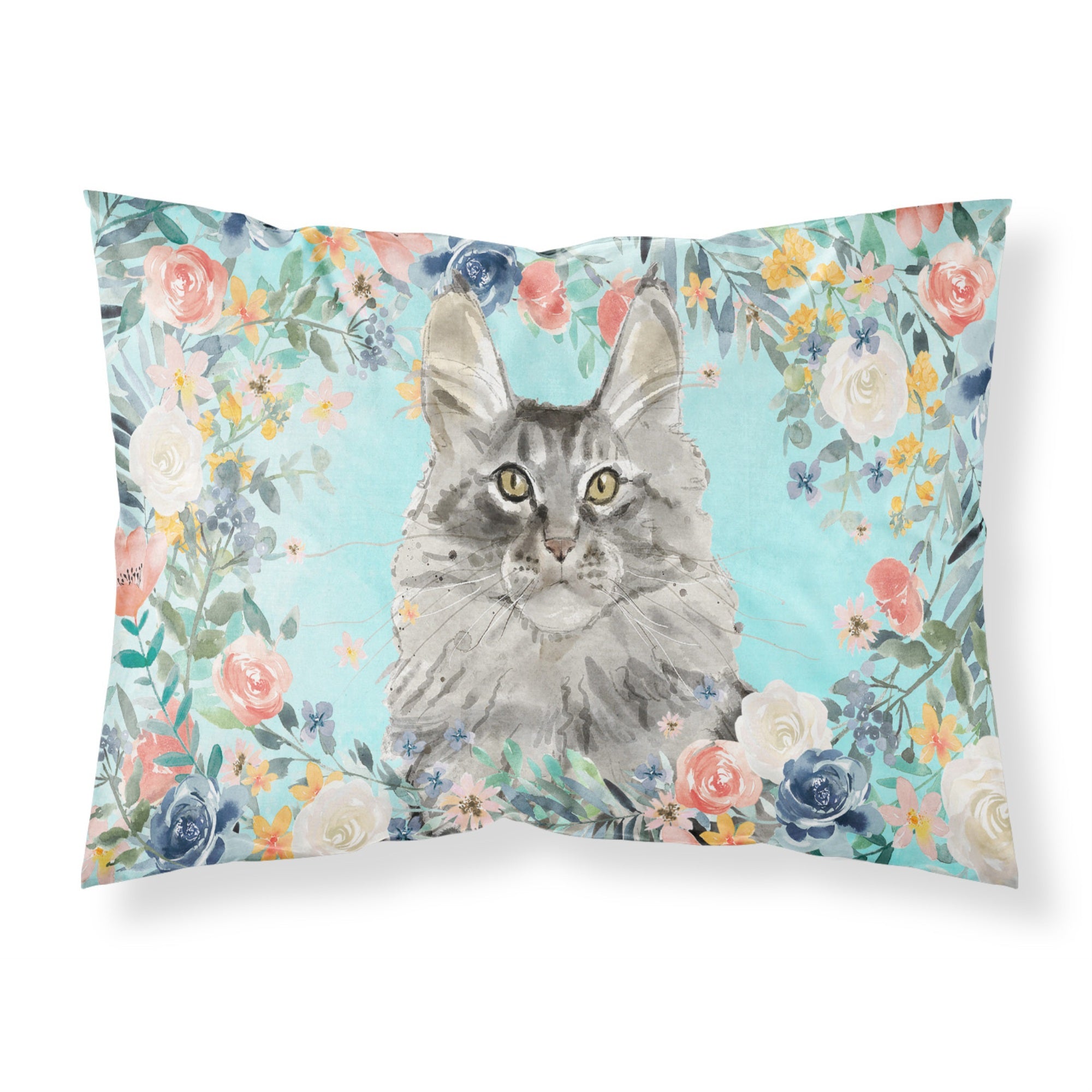 Carolines Treasures Maine Coon Spring Flowers Fabric Standard pillowcases, Multicolor
