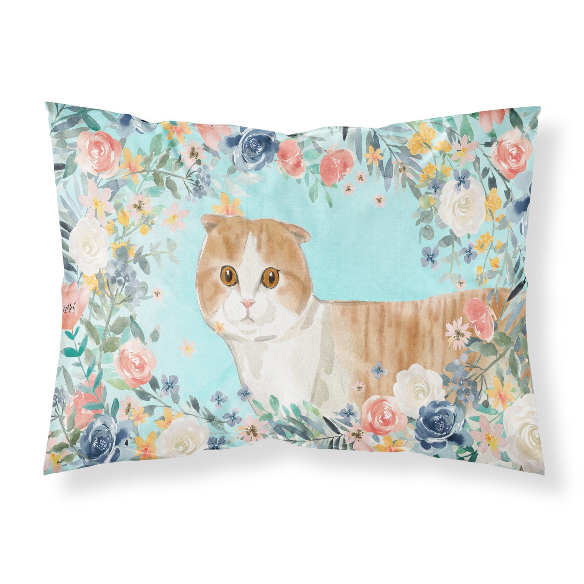 Carolines Treasures Scottish Fold Spring Flowers Fabric Standard pillowcases, Multicolor