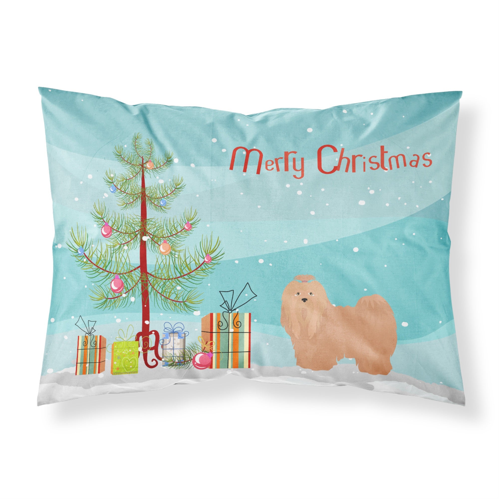 Carolines Treasures Tan Lhasa Apso Christmas Tree Fabric Standard pillowcases, Multicolor