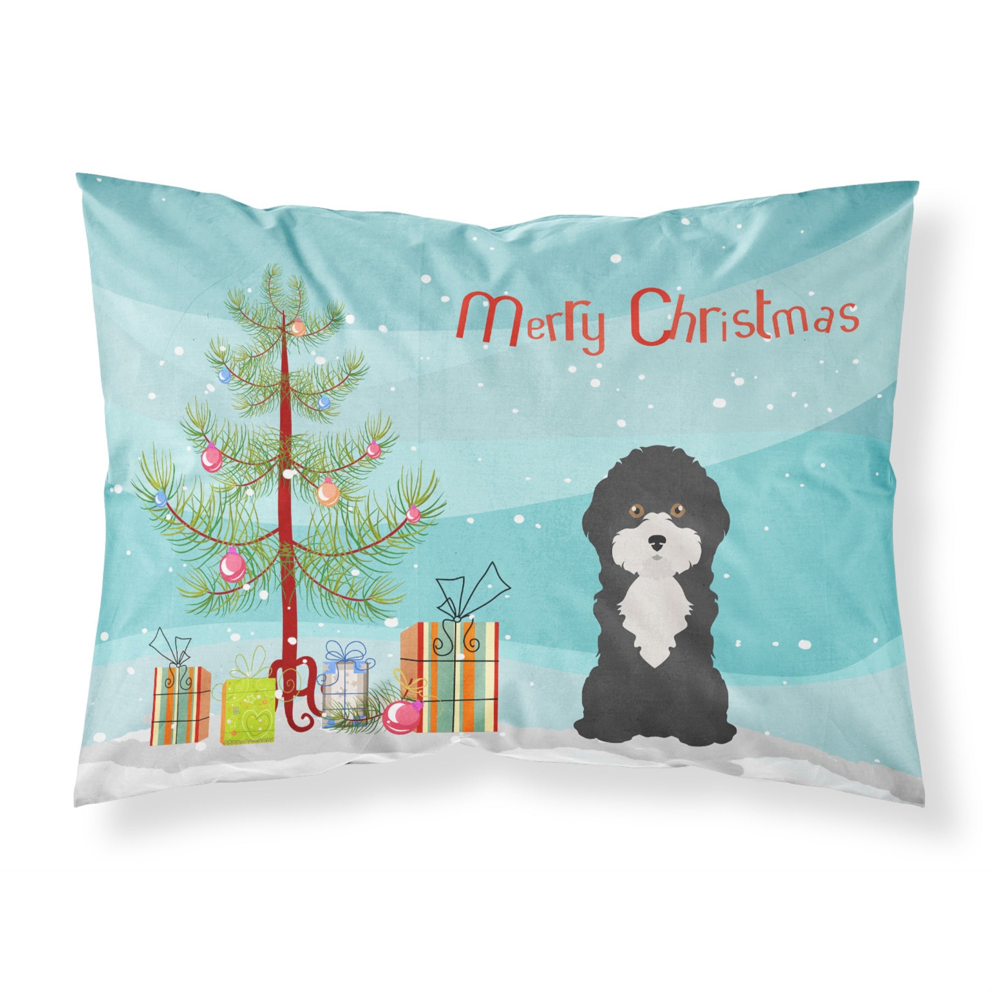 Carolines Treasures Black and White Cyprus Poodle Christmas Tree Fabric Standard pillowcases, Multicolor