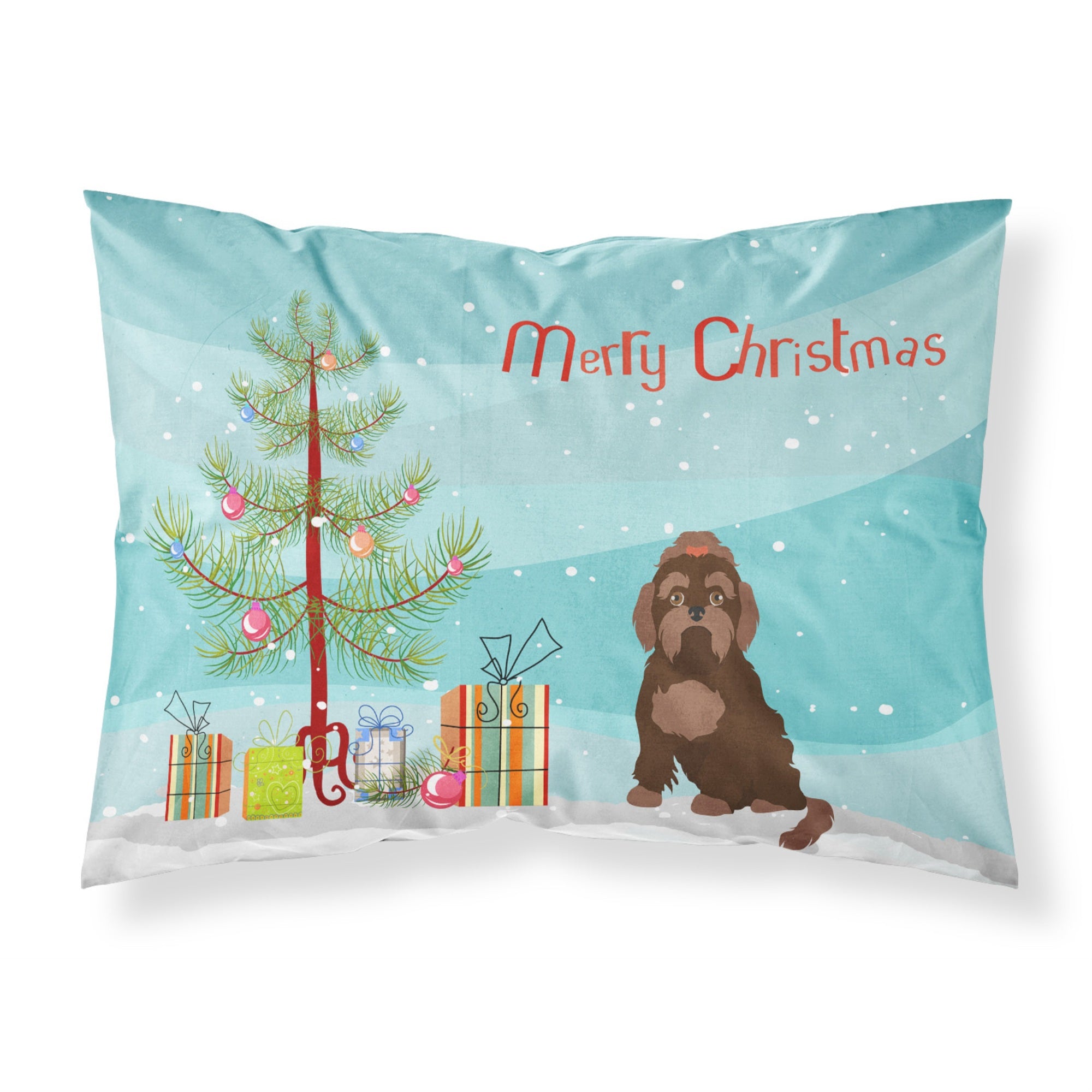 Carolines Treasures Brown Russian Tsvetnaya Bolonka Lap Dog Christmas Tree Fabric Standard pillowcases, Multicolor