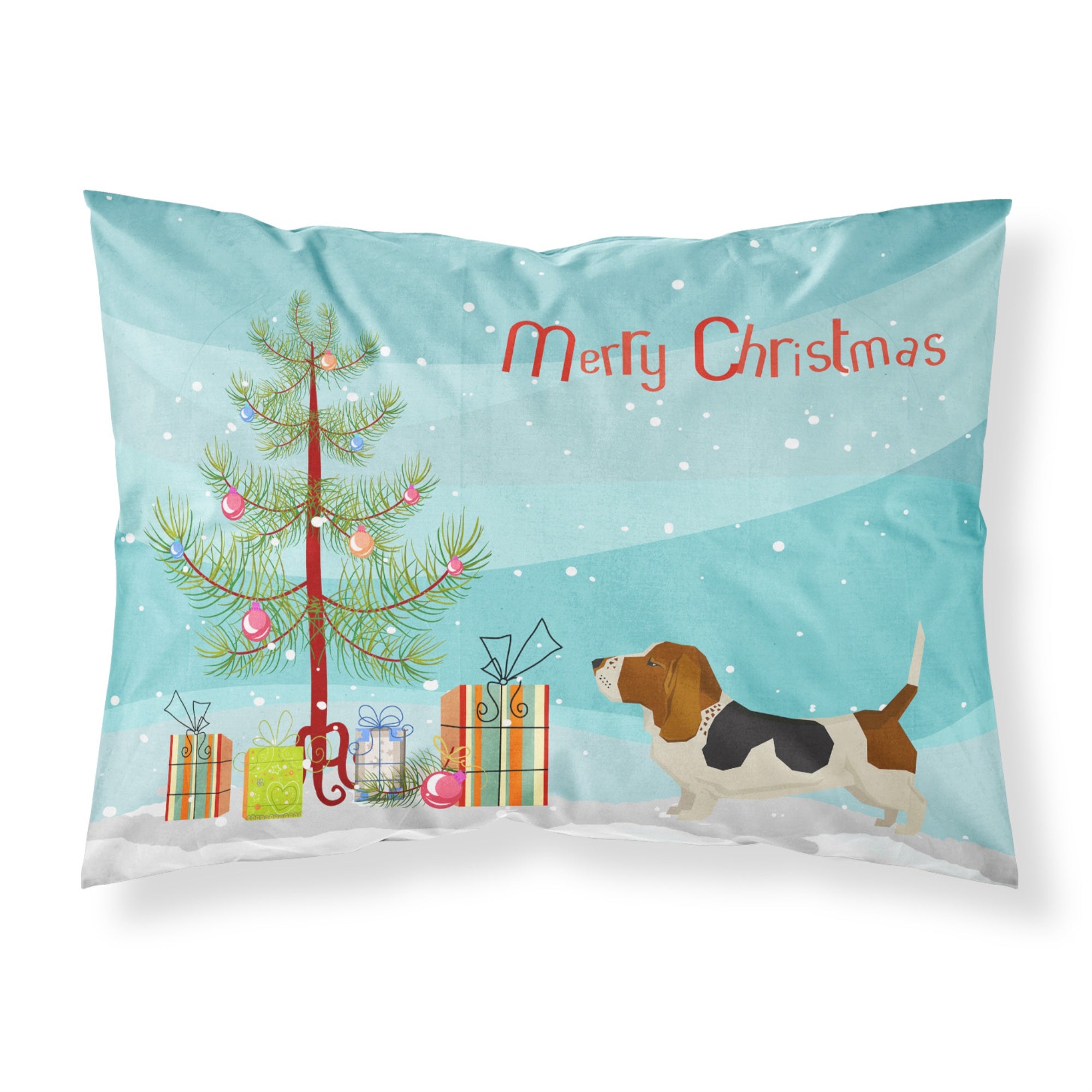Carolines Treasures Basset Hound Christmas Tree Fabric Standard pillowcases, Multicolor