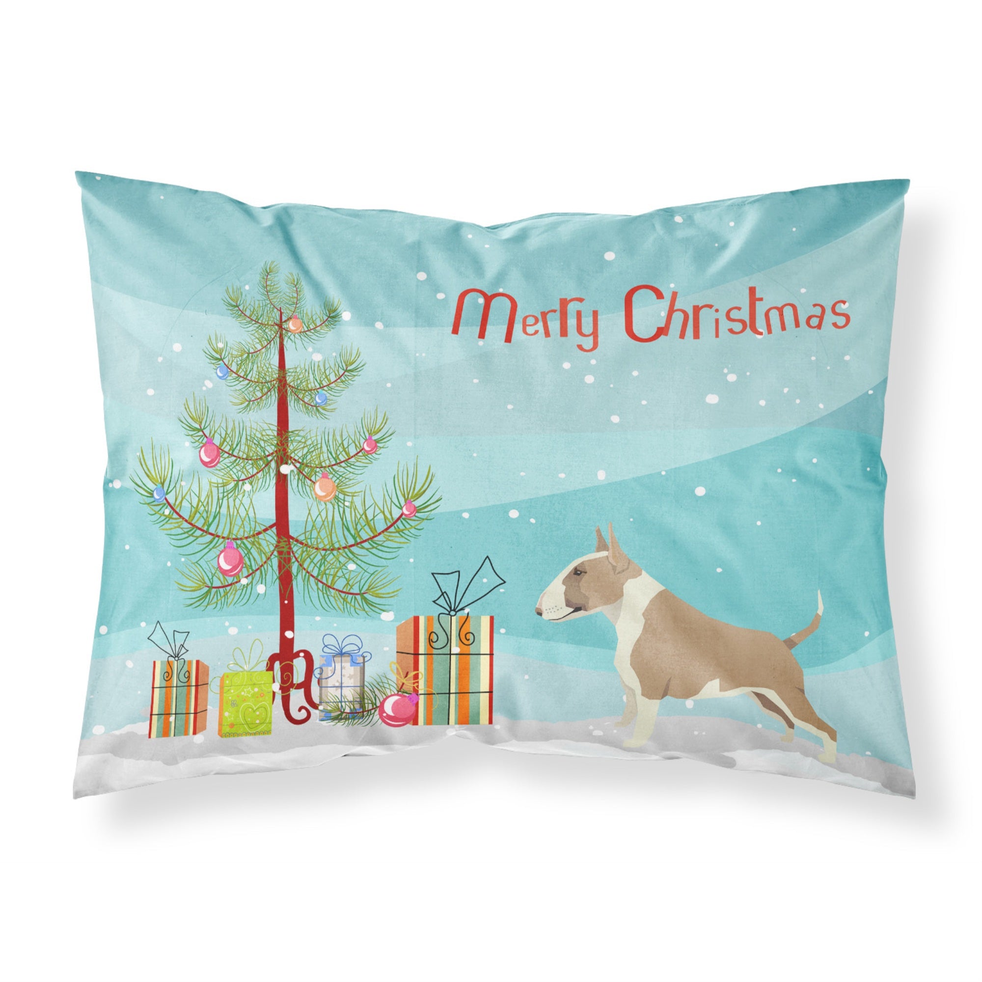 Carolines Treasures Fawn and White Bull Terrier Christmas Tree Fabric Standard pillowcases, Multicolor