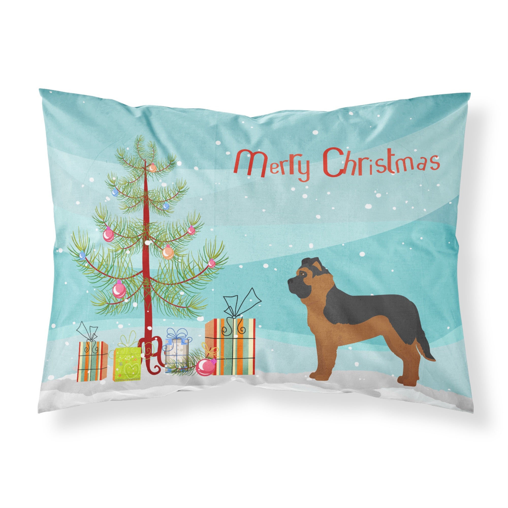 Carolines Treasures Black German Shepherd Mastiff Mix Christmas Tree Fabric Standard pillowcases, Multicolor