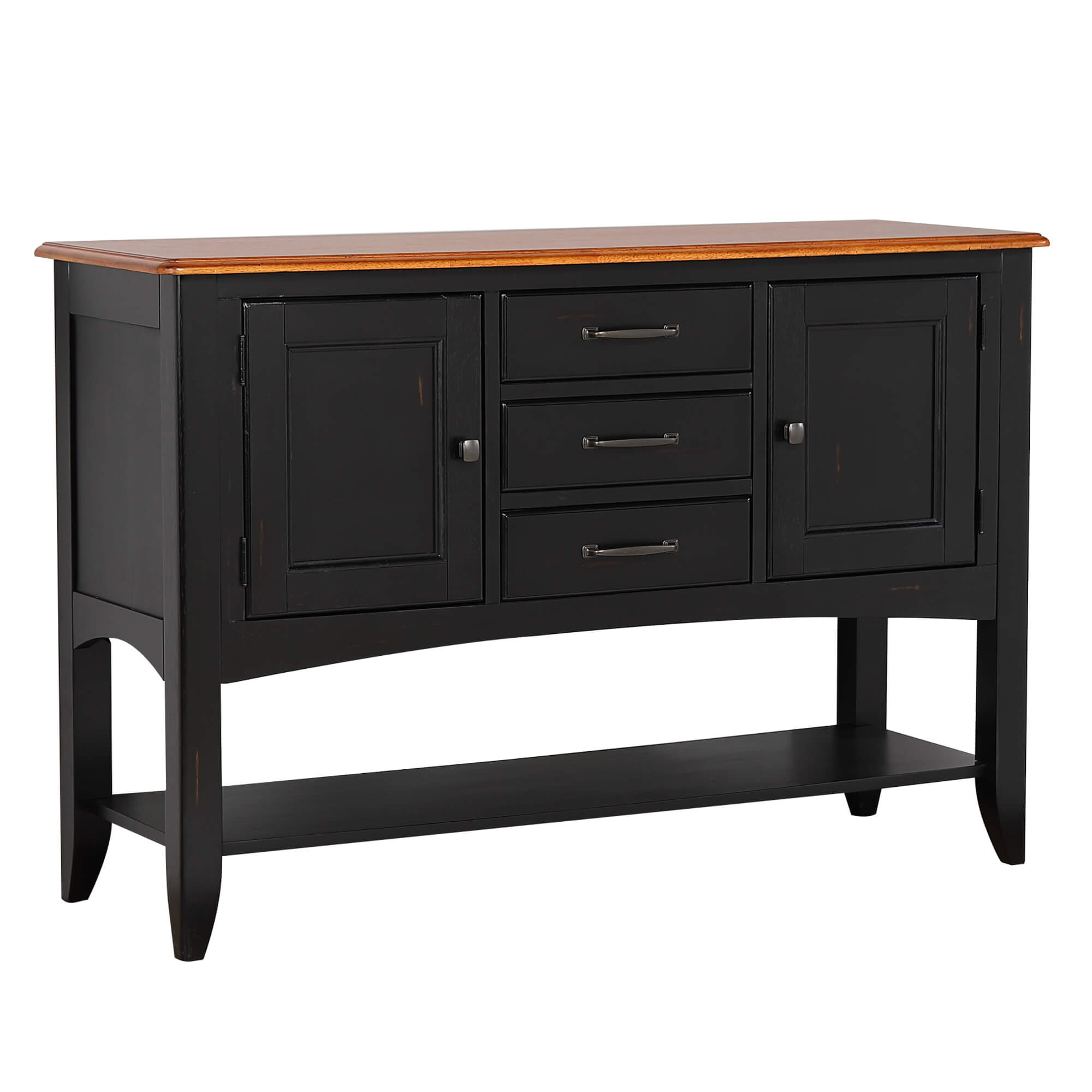 Sunset Trading Selections Sideboard with Large Display Shelf - 3 Drawers 2 Storage Cabinets - Antique Black and Cherry