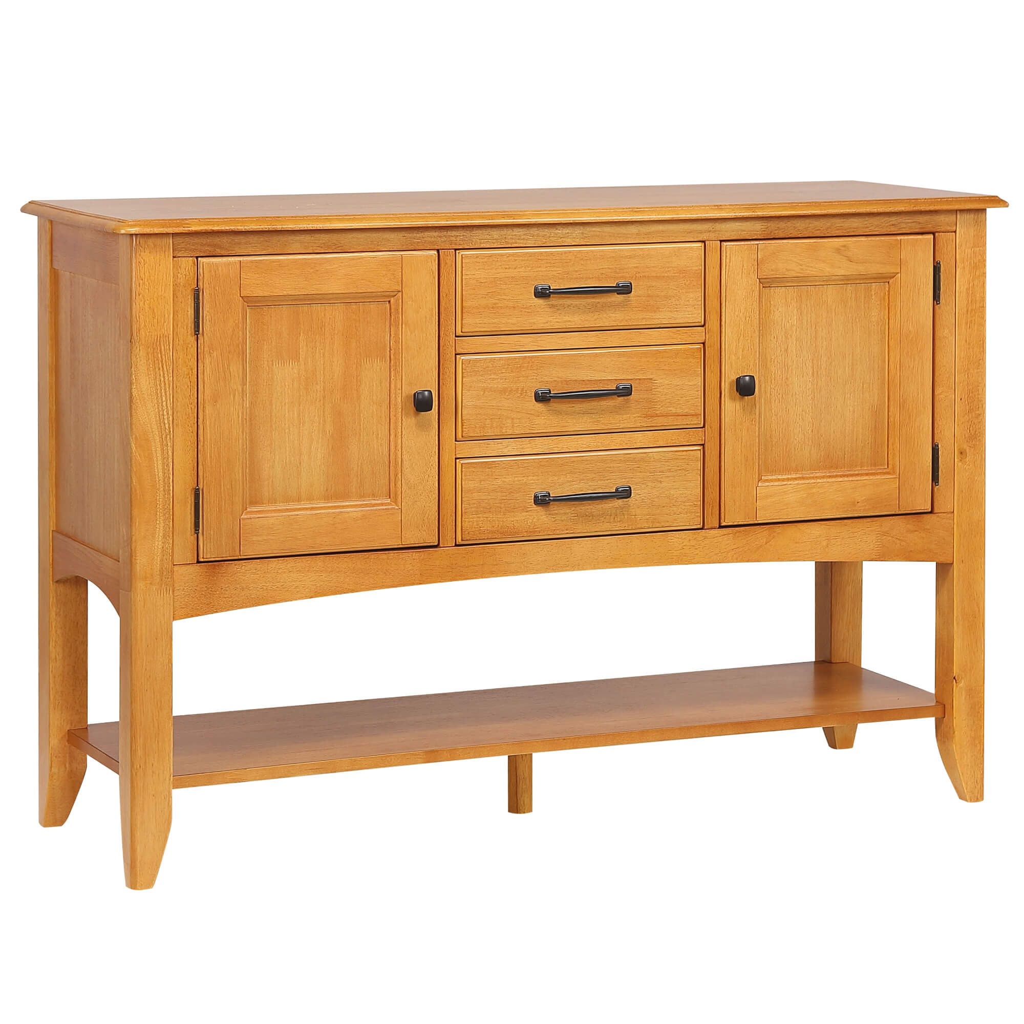 Sunset Trading Selections Sideboard with Large Display Shelf - 3 Drawers 2 Storage Cabinets - Light Oak