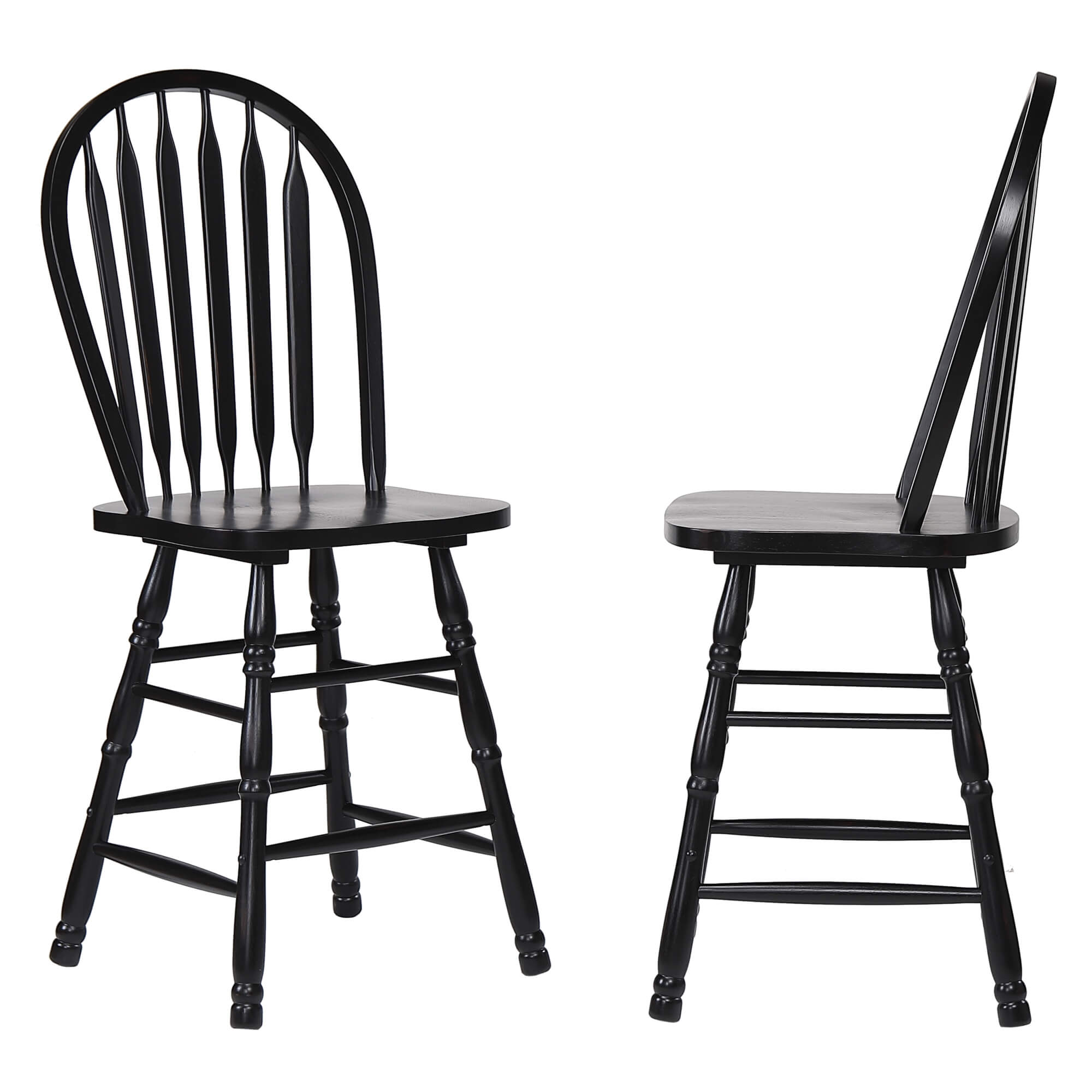 Sunset Trading Selections Arrowback 24 Barstool - Distressed Black Solid Wood Counter Height Stool - Set of 2