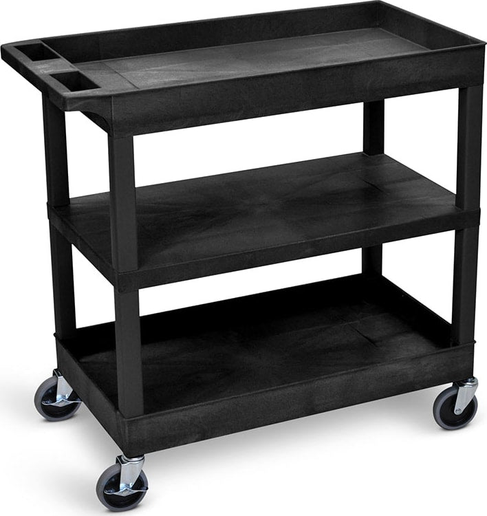 Luxor EC121 Black 18 x 32 Cart 2 Tub with 1 Flat Shelf