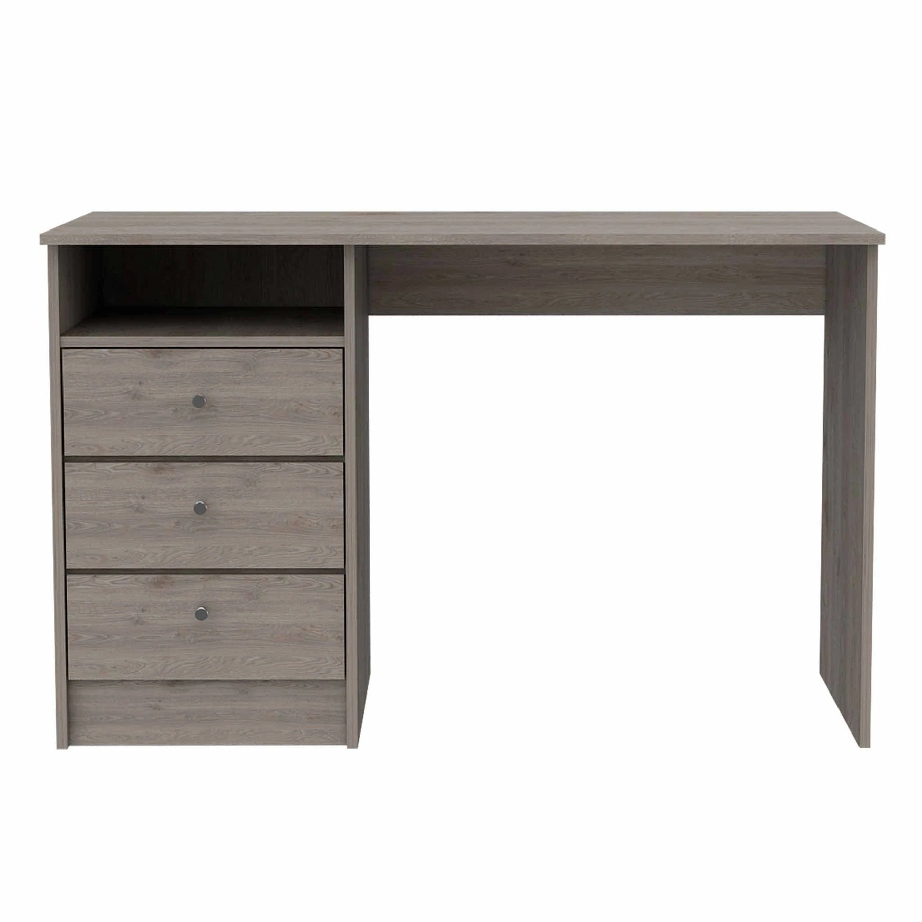 TUHOME Andalucia 3 Drawer Computer Desk, One Shelf, Three Drawers, Countertop Table, Light Grey, For Office