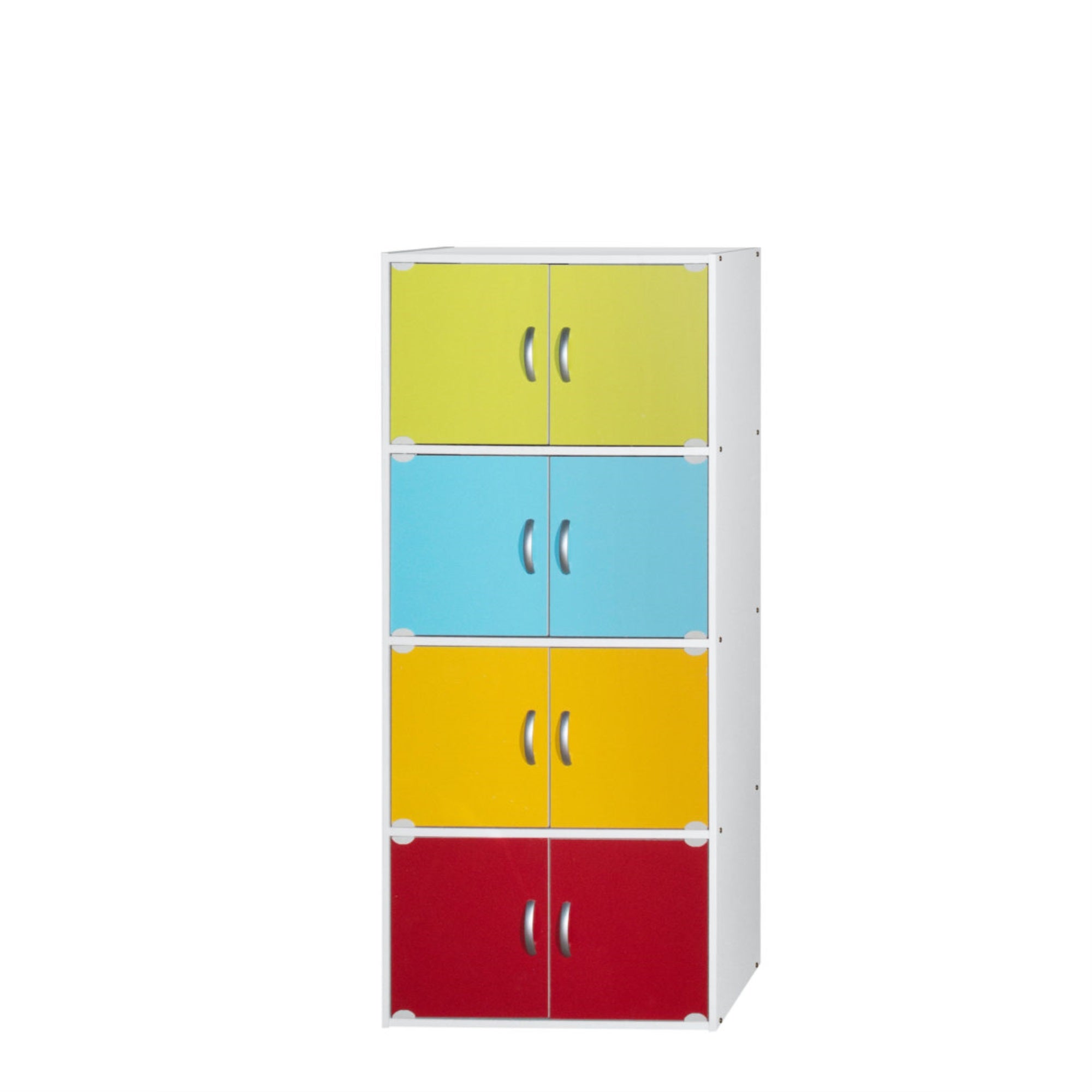 Hodedah 4-Shelf, 8-Door Bookcase Cabinet in Rainbow