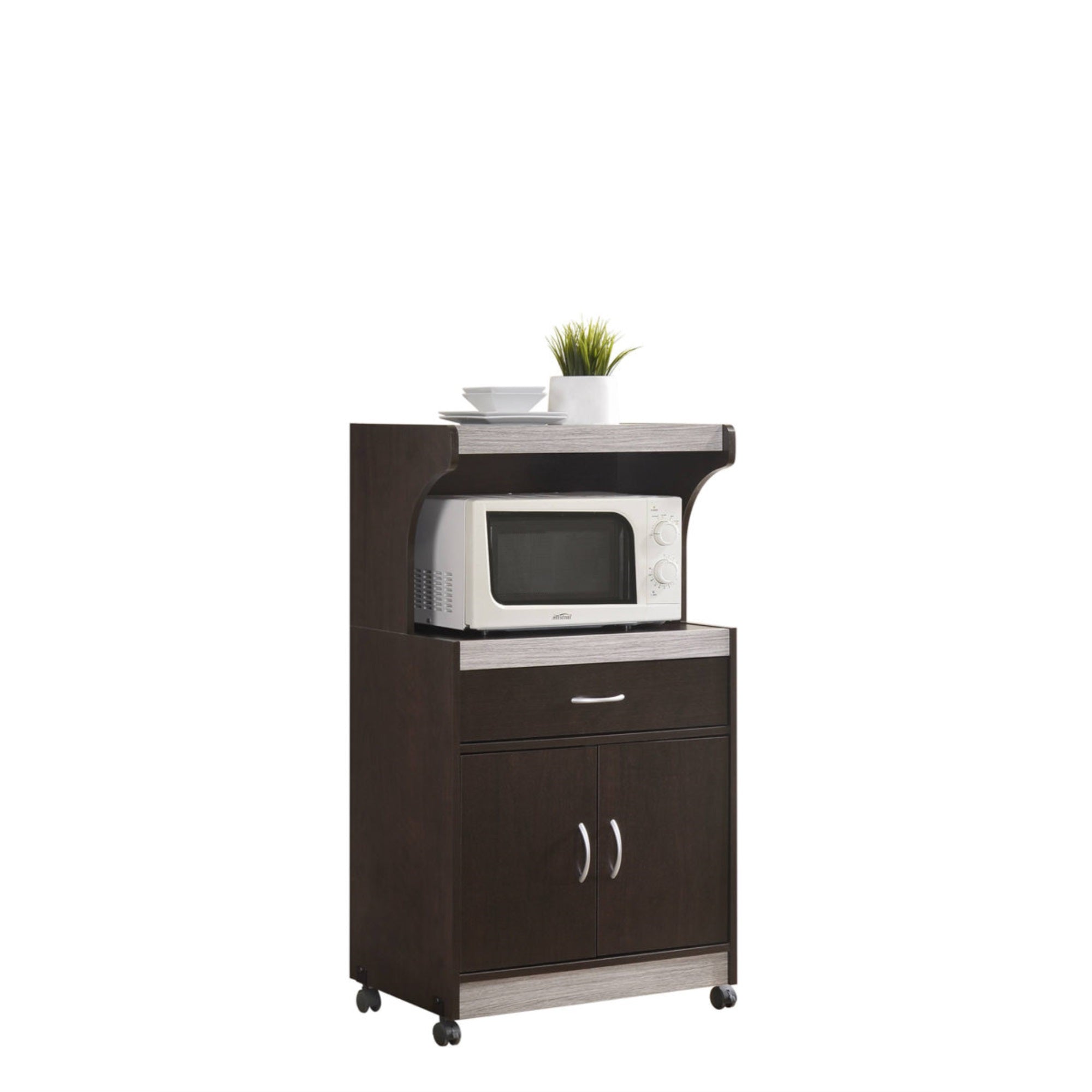 Hodedah Microwave Kitchen Cart in Chocolate-Grey