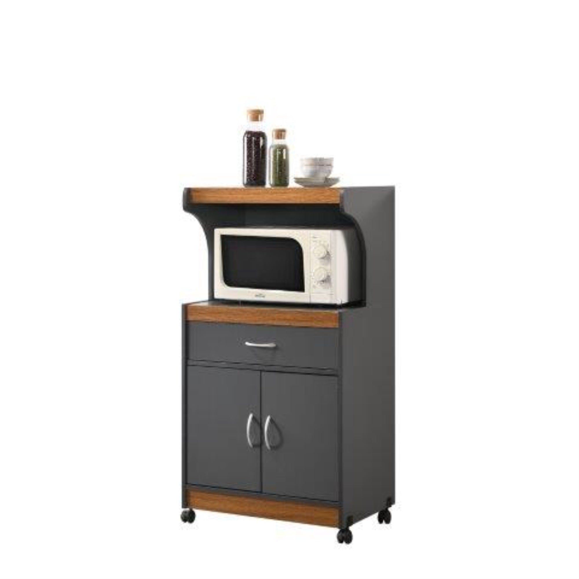 Hodedah Microwave Kitchen Cart in Grey-Oak