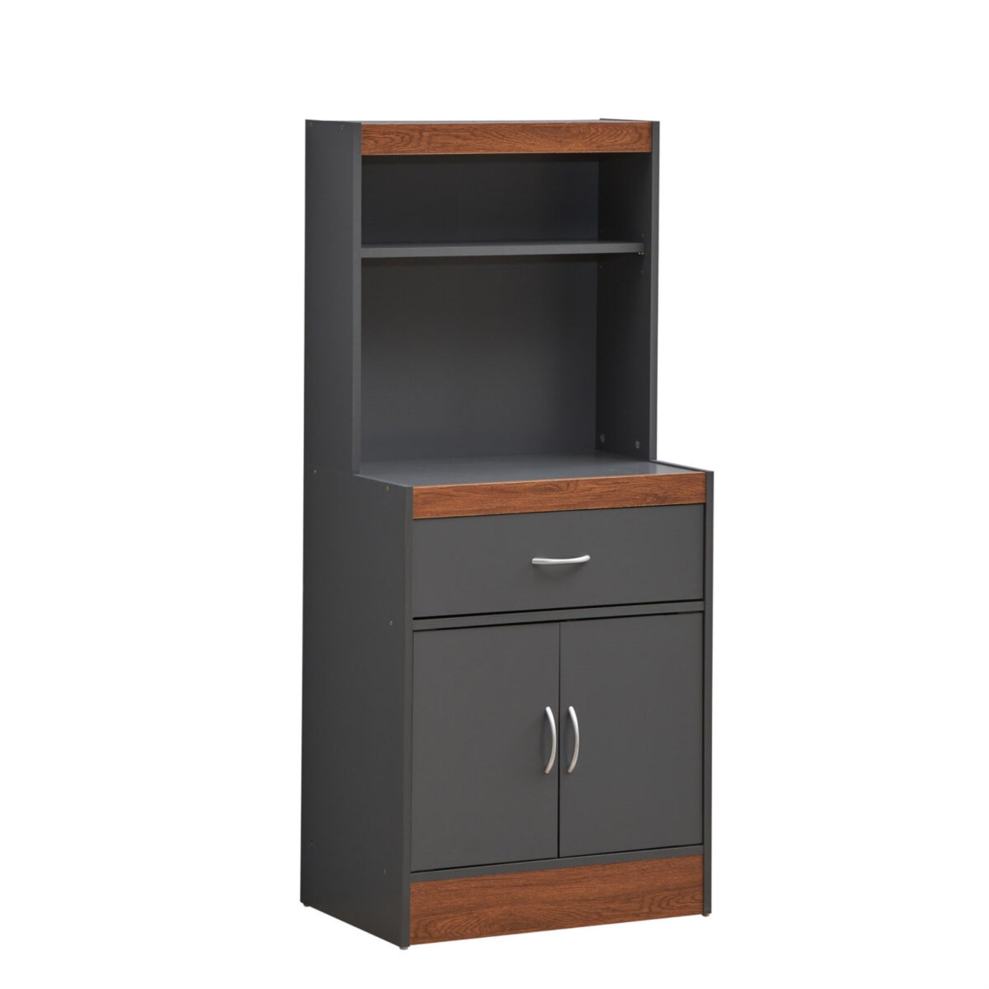 Hodedah 54 Tall Open Shelves, 1-Drawer and Bottom Enclosed Storage Kitchen Cabinet in Grey-Oak