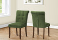 Dining Chair, 38 Height, Set Of 2, Upholstered, Dining Room, Side, Kitchen, Green Fabric, Walnut Wood Legs, Modern