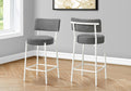 Barstool, Counter Height, Set Of 2, Kitchen, Grey Fabric, White Metal, Contemporary, Modern