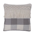 18x18 Grey Plaid Fringe Cotton Pillow