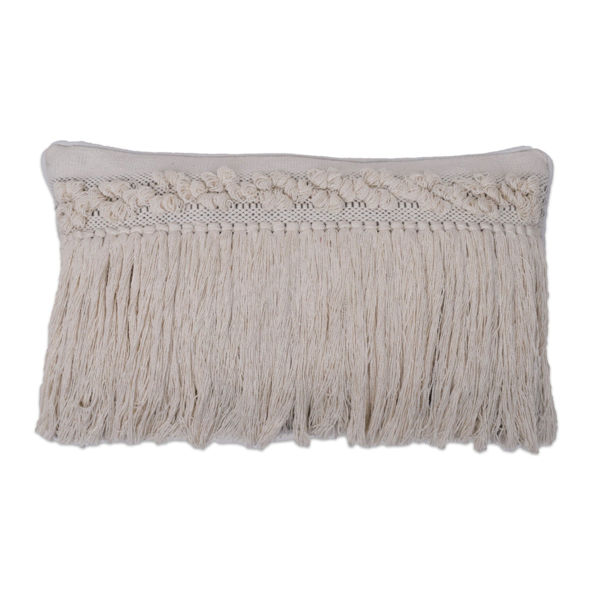 12x20 Grey Plaid Fringe Cotton Pillow