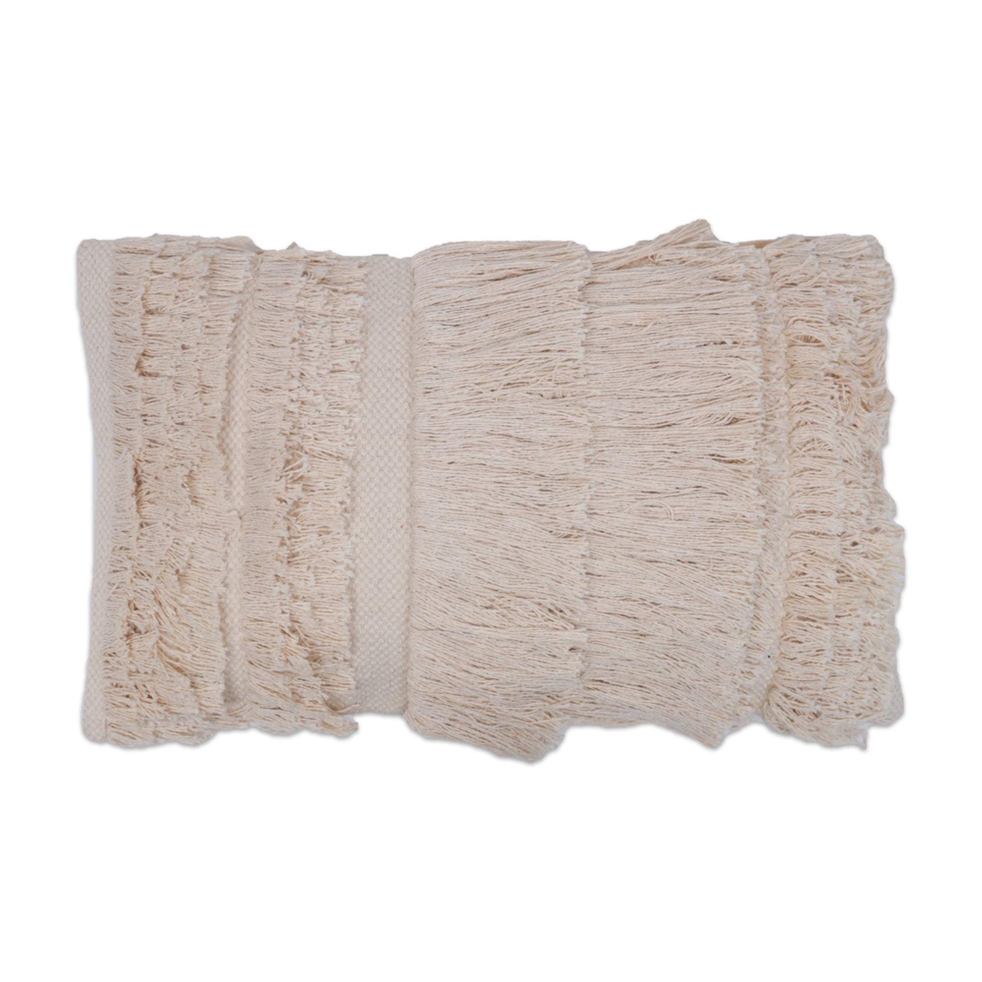 12 x 20 Beige Fringe Cotton Pillow