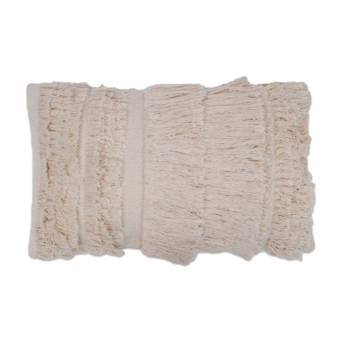 12 x 20 Beige Fringe Cotton Pillow