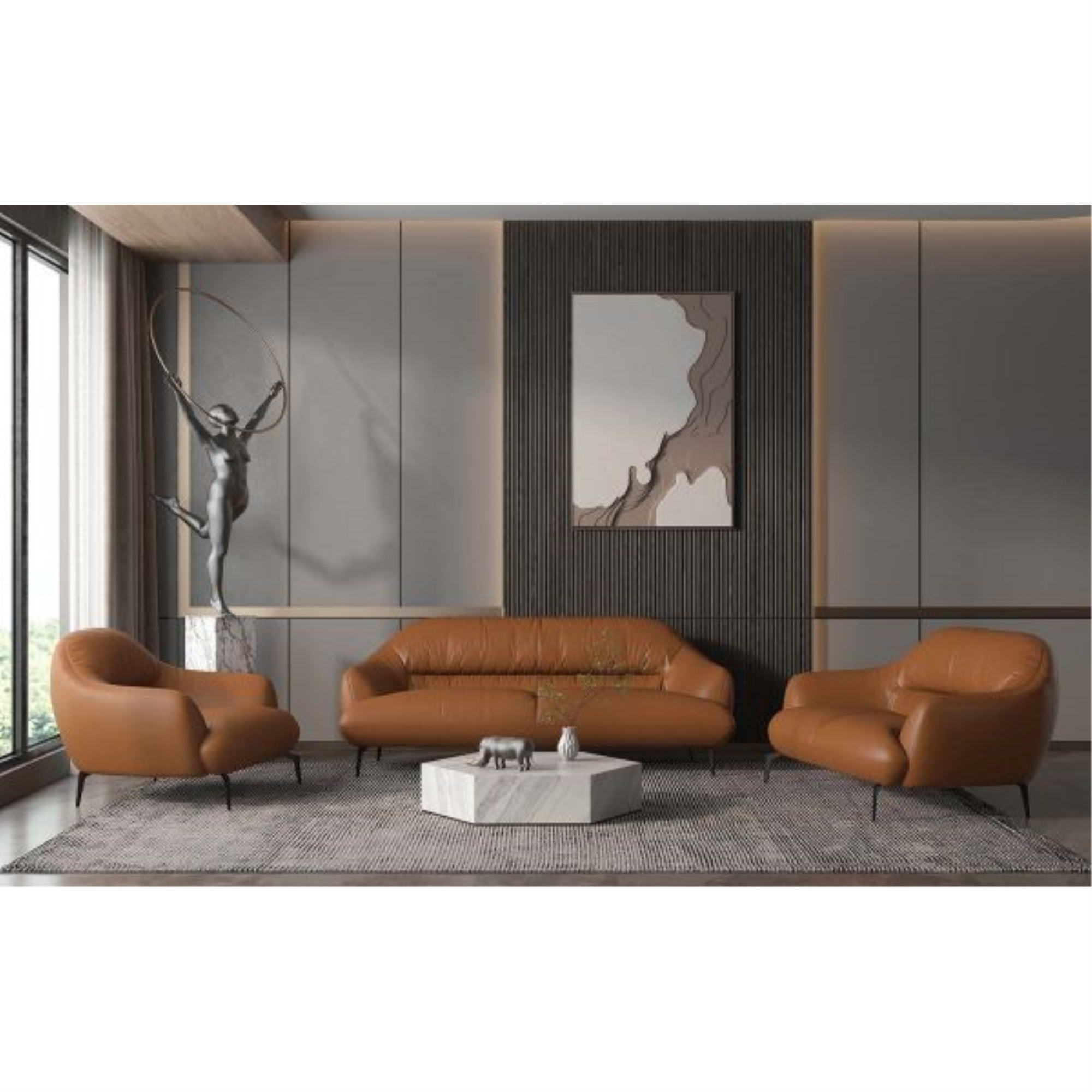 LV00938 Loveseat , Saddle Tan Leather - Leonia ( 1Pc/1Ctn )