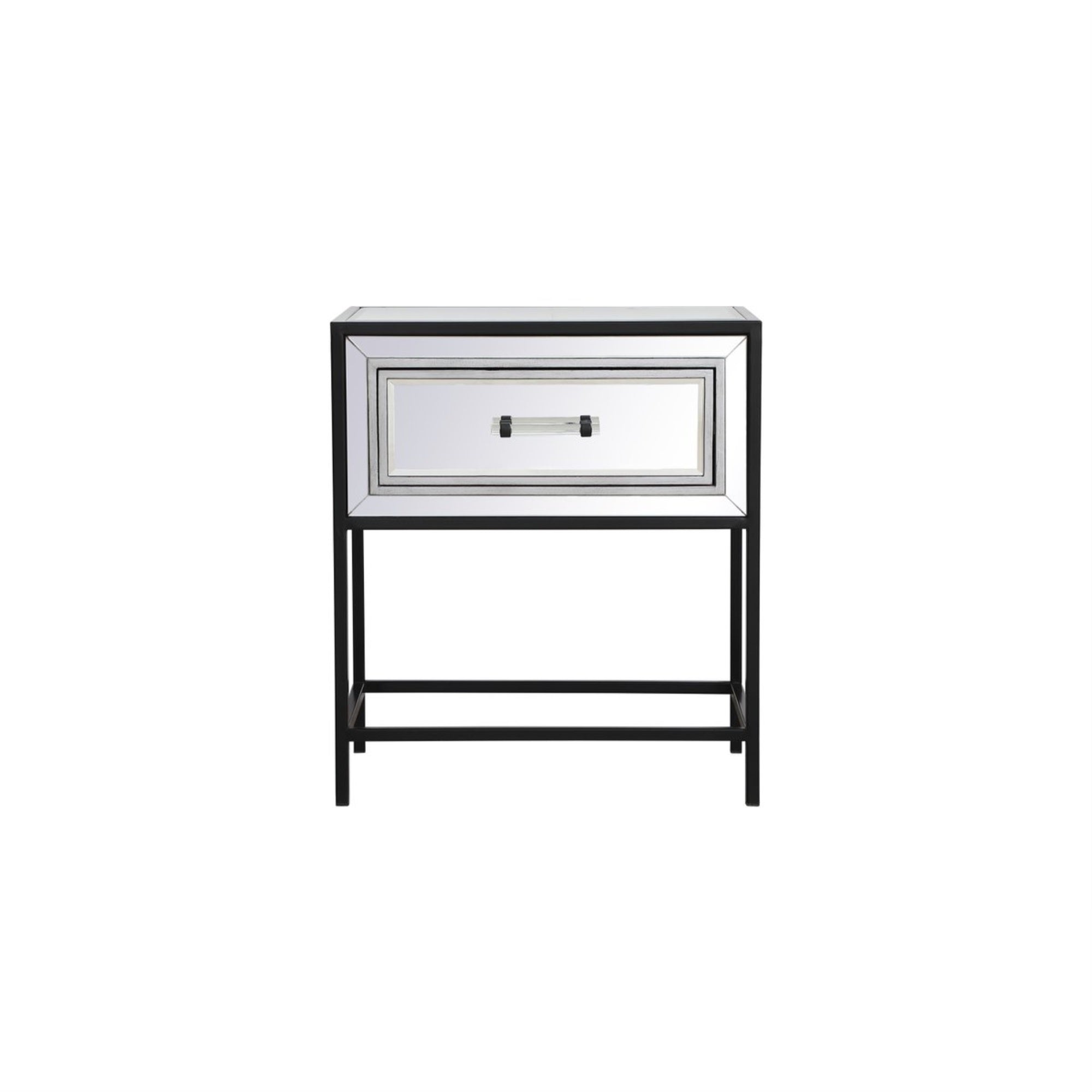 21 inch mirrored one drawer end table in black