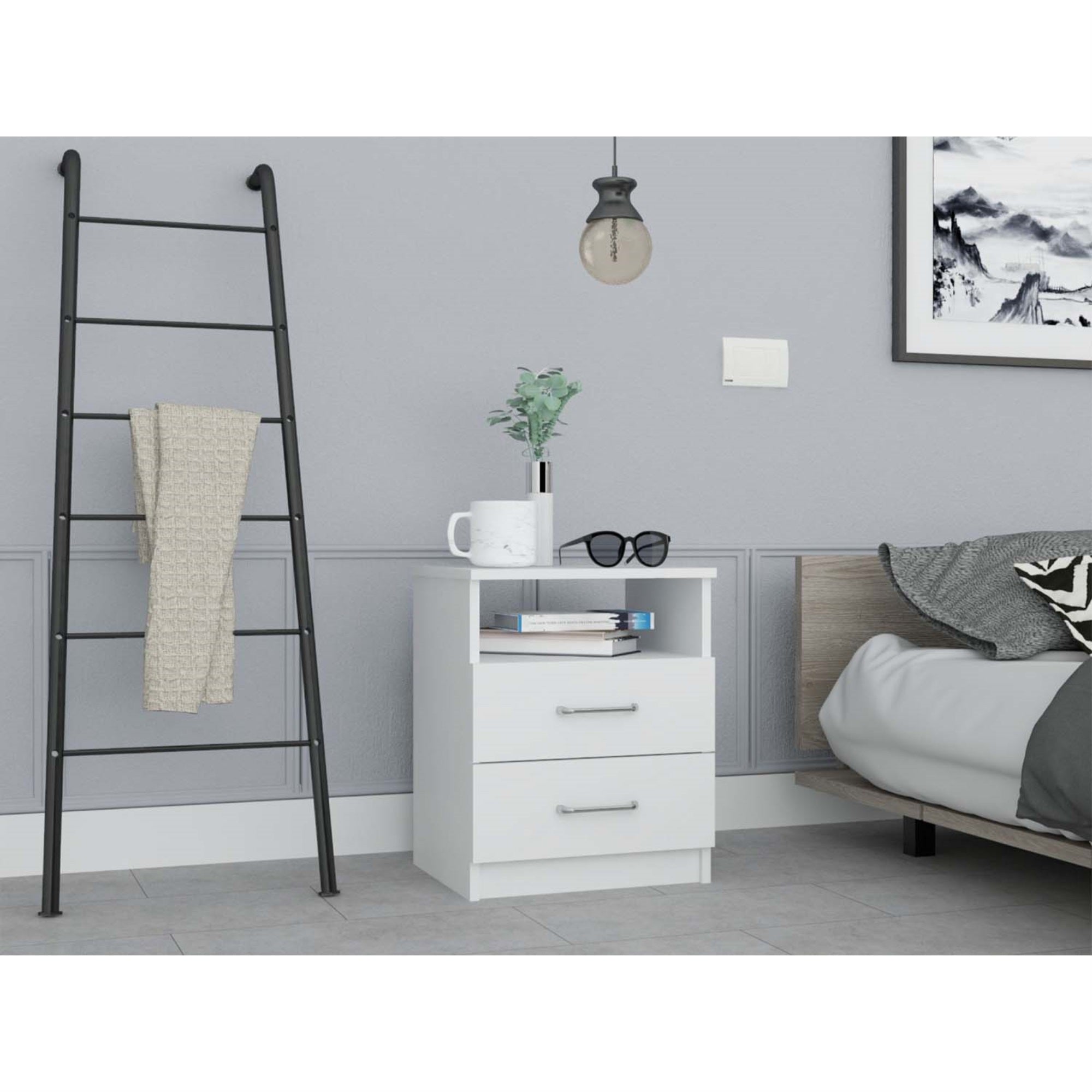 TUHOME Napoles Night Stand, Countertop, Two Drawers, One Shelf- White, For Bedroom