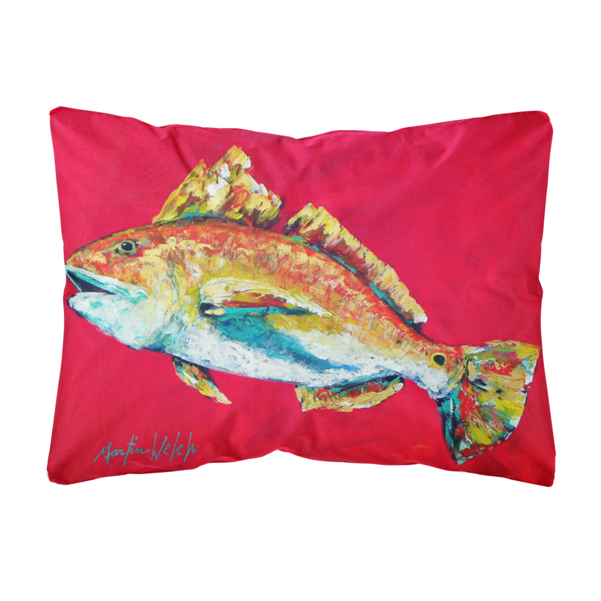 Carolines Treasures MW1103PW1216 Fish - Red Fish Woo Hoo Canvas Fabric Decorative Pillow, Large, Multicolor