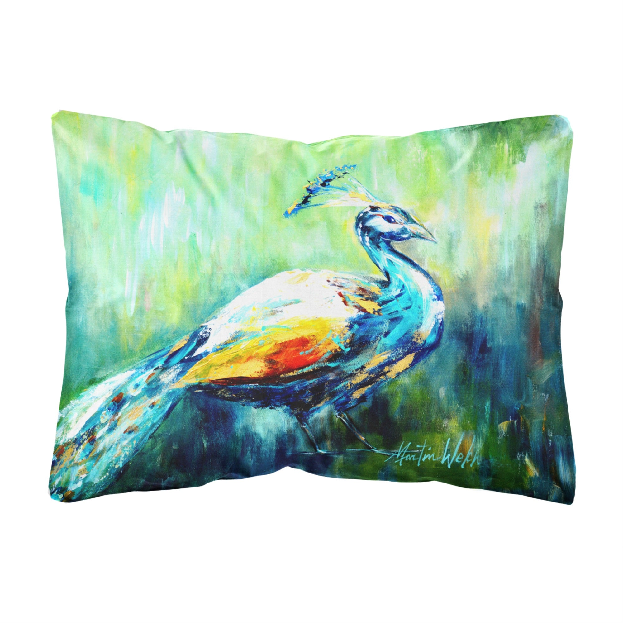 Carolines Treasures MW1160PW1216 Proud Peacock Green Canvas Fabric Decorative Pillow, Large, Multicolor