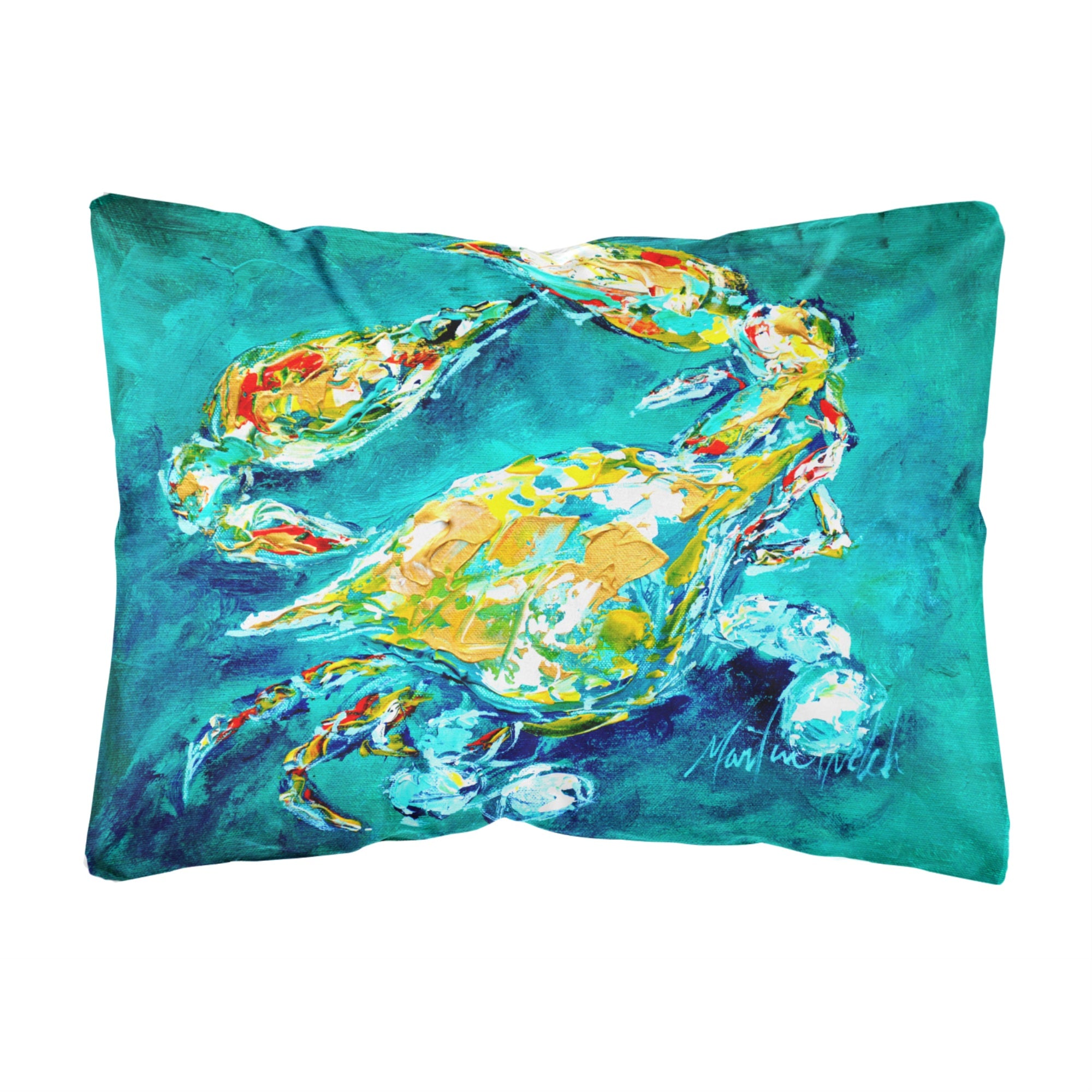 Carolines Treasures By Chance Crab In Aqua Blue Canvas Fabric Decorative Pillow, Large, Multicolor