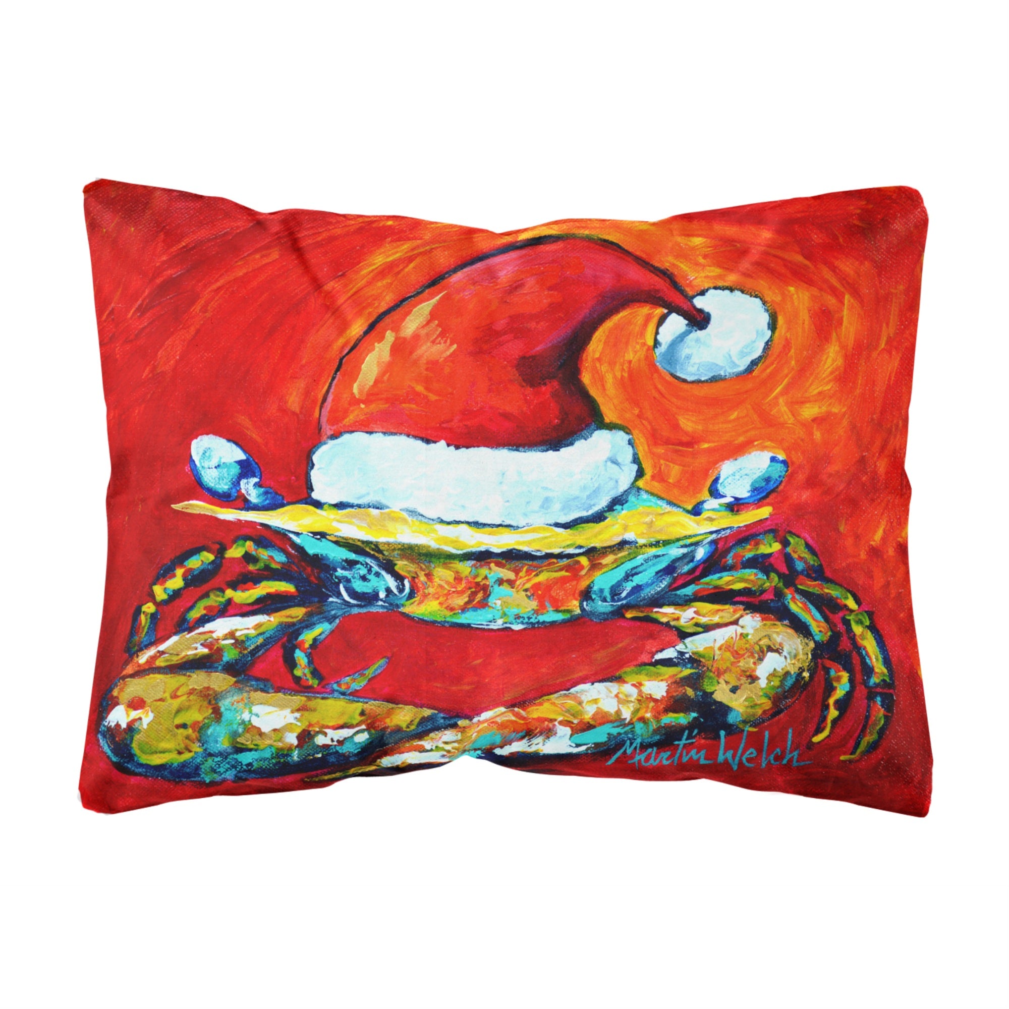 Carolines Treasures Crab In Santa Hat Santa Claws Canvas Fabric Decorative Pillow, Large, Multicolor