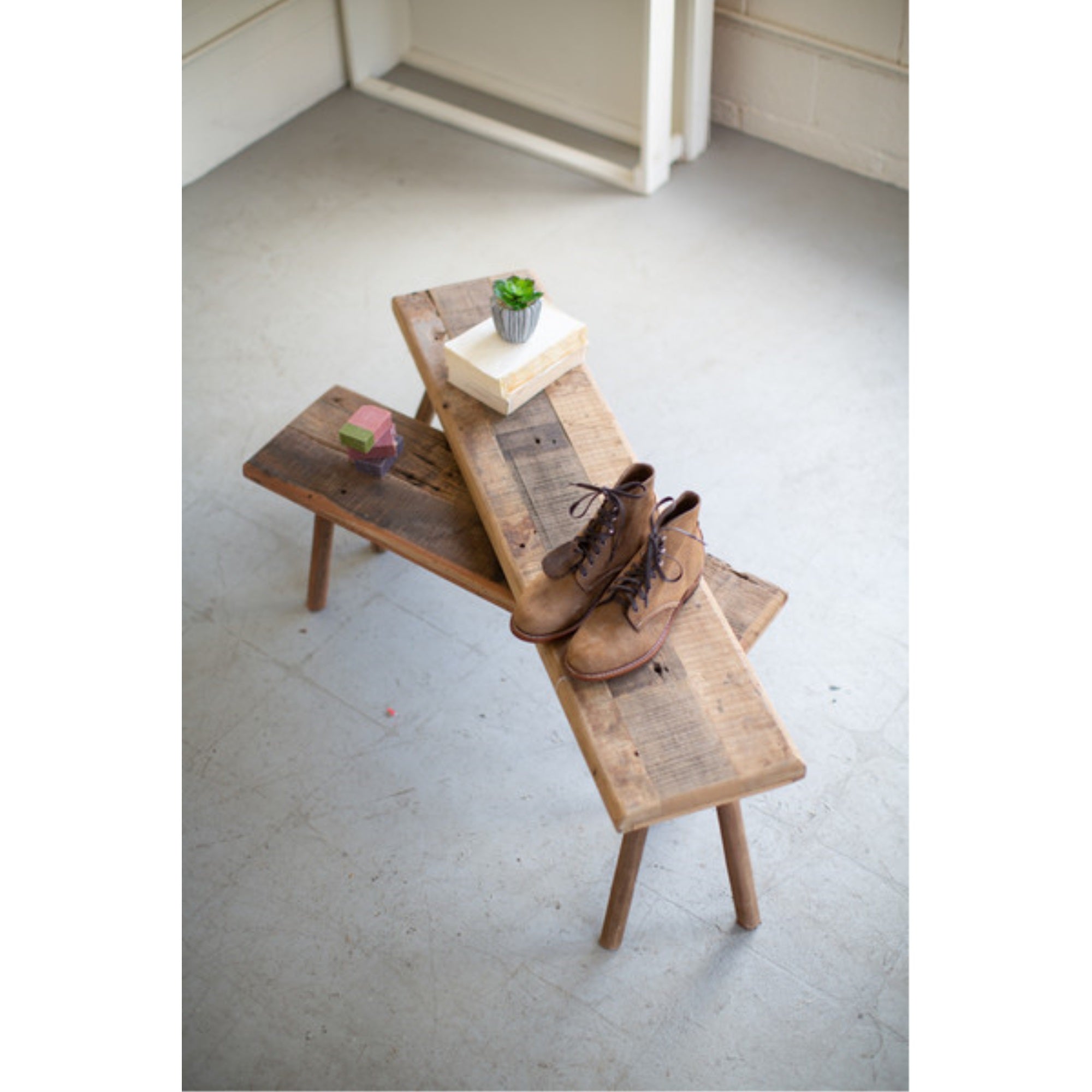 SET OF TWO RECYCLED WOODEN ACCENT TABLES