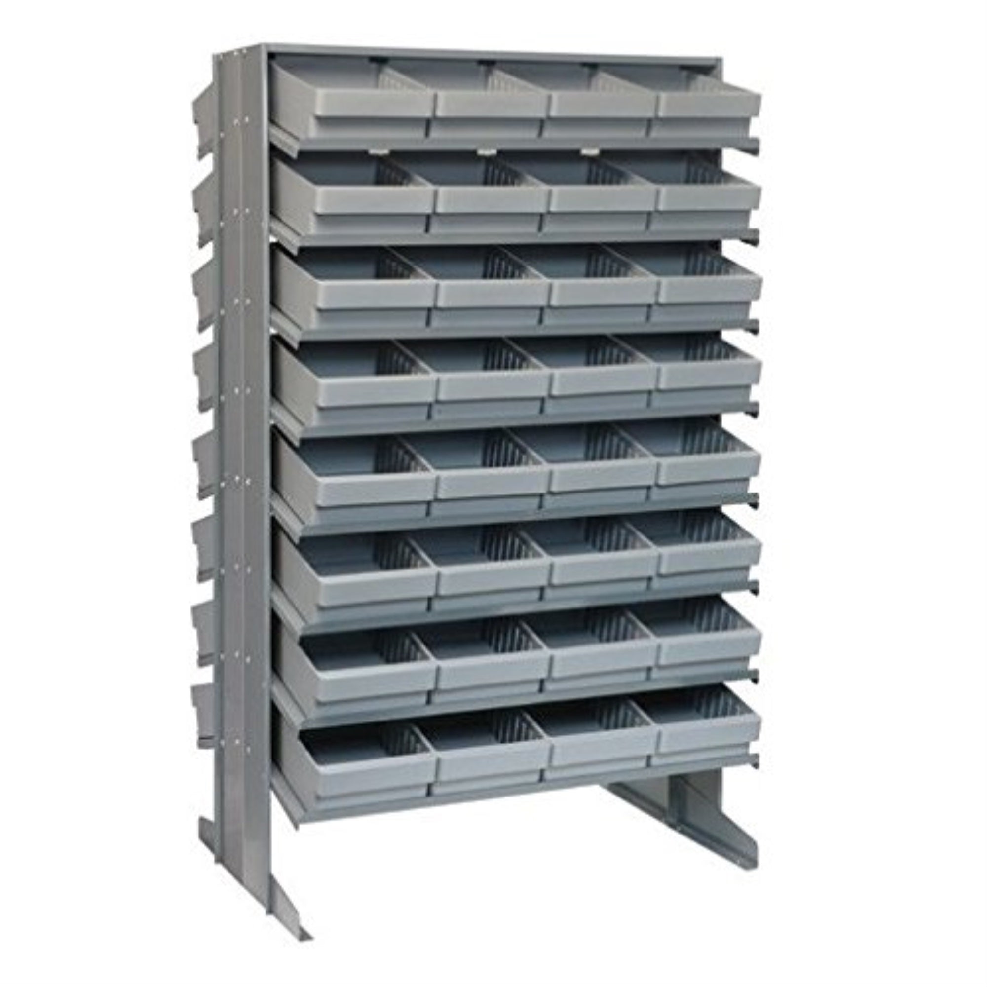 Pick Rack, slopped, double sided, 24L x 36W x 60H, 800 lbs. capacity, (16) shelves configuration, includes: (64) QED701 gray bin