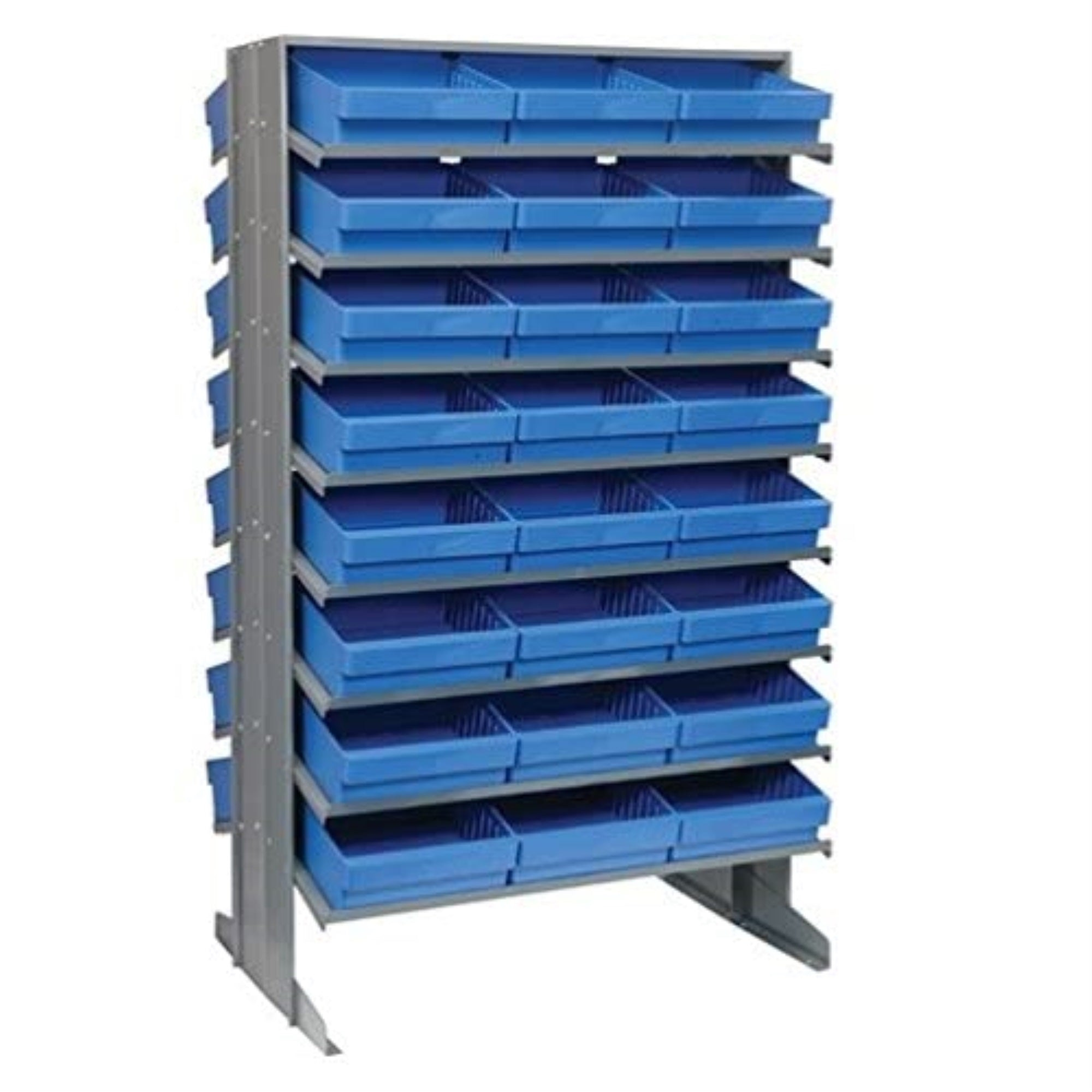 Pick Rack, slopped, double sided, 24L x 36W x 60H, 800 lbs. capacity, (16) shelves configuration, includes: (48) QED801 blue bin