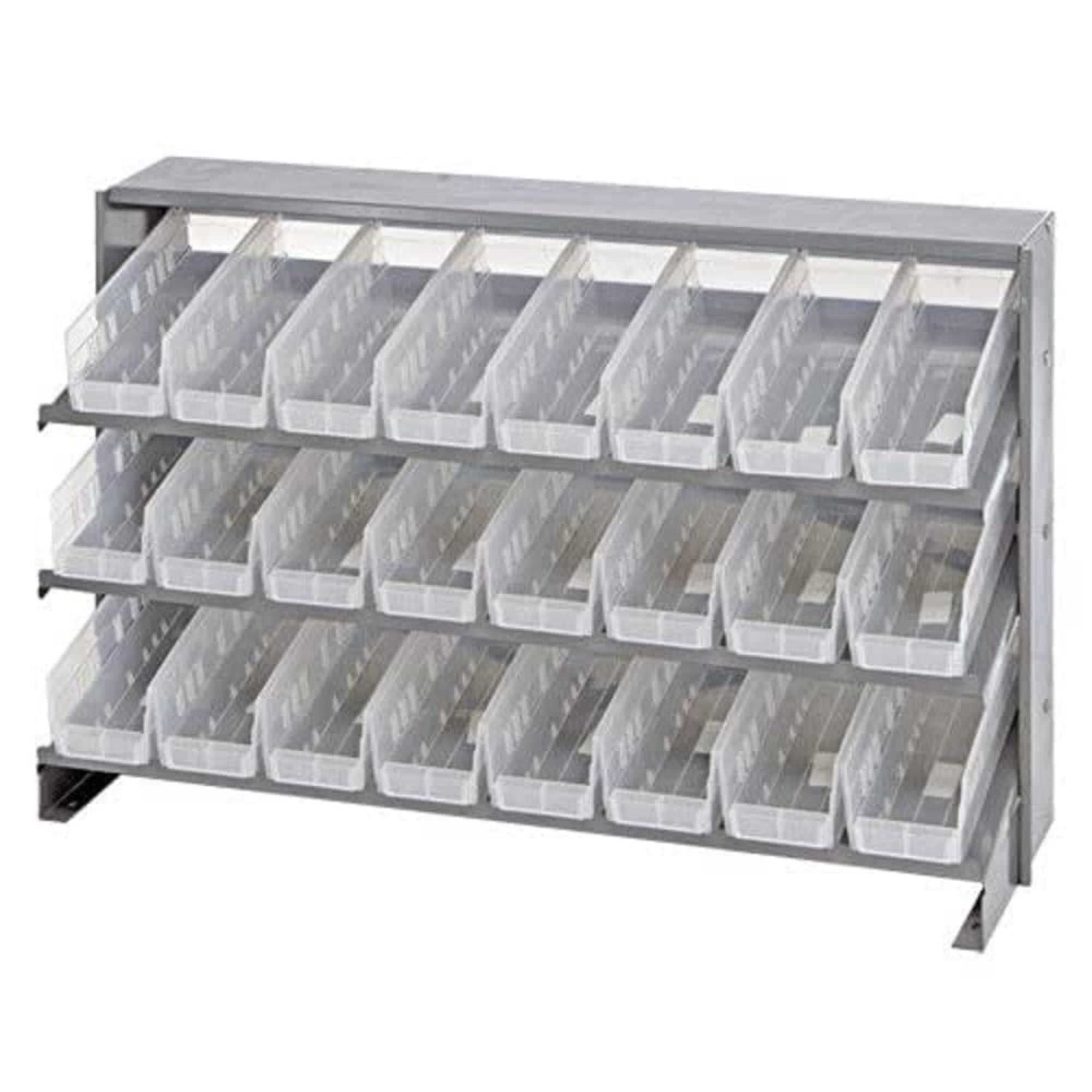 Pick Rack, slopped, bench style, 12-1/2L x 36W x 23H, 250 lbs. capacity, (3) shelves configuration, includes: (24) QSB101 clear 