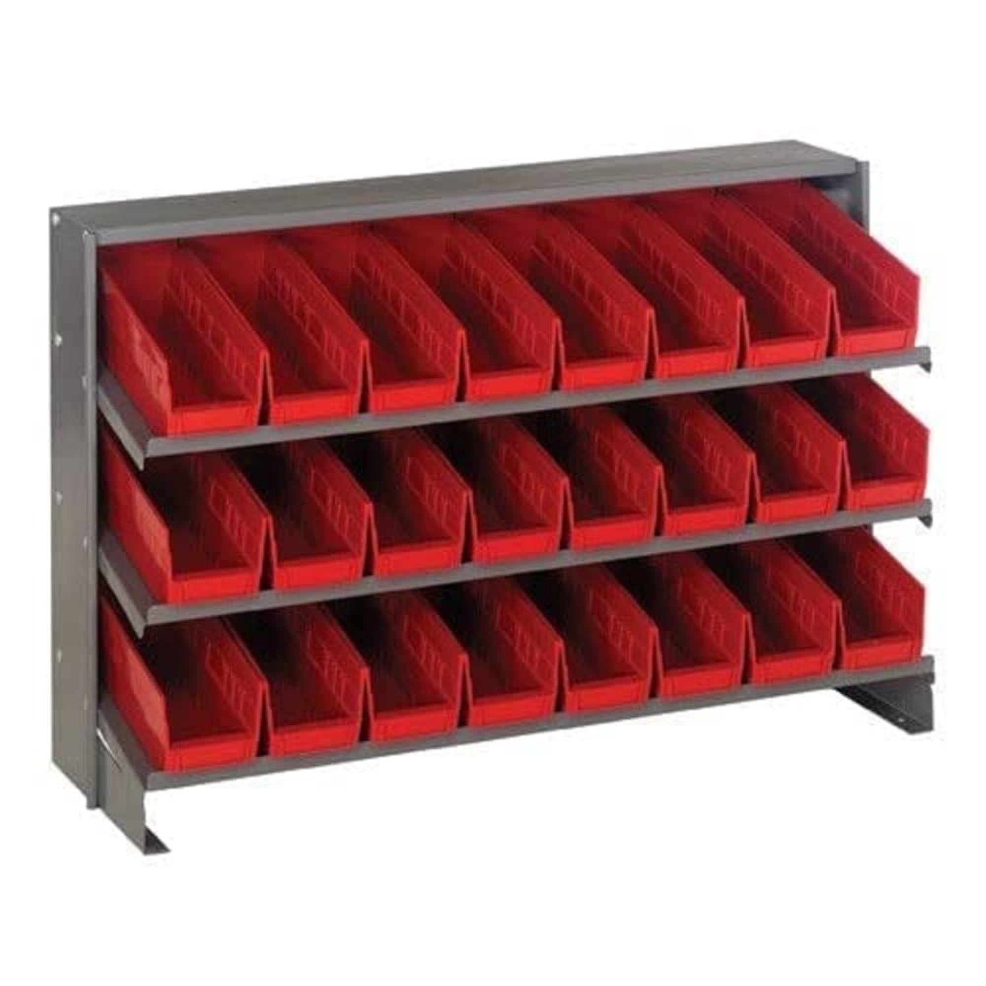 Pick Rack, slopped, bench style, 12-1/2L x 36W x 23H, 250 lbs. capacity, (3) shelves configuration, includes: (24) QSB101 red bi