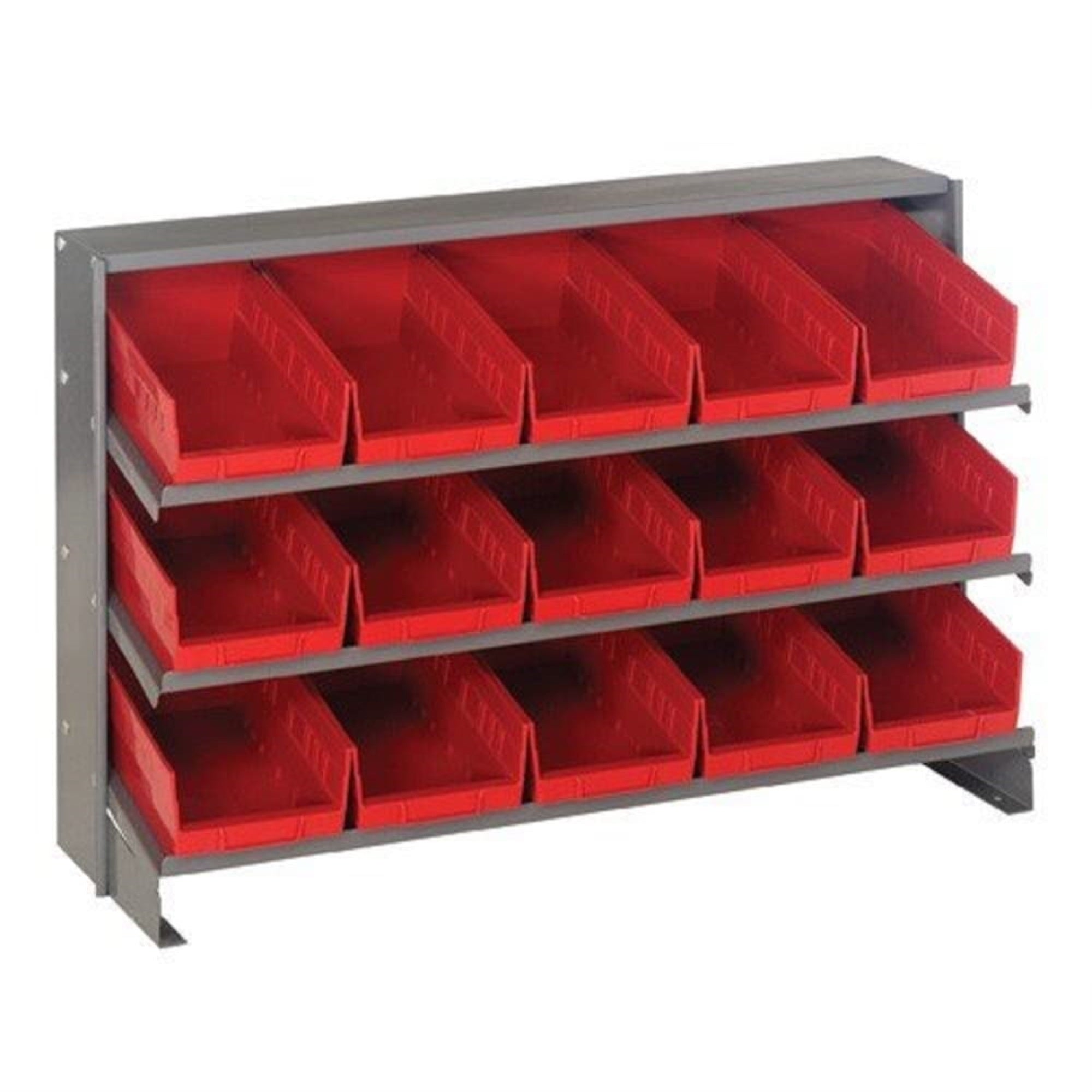 Pick Rack, slopped, bench style, 12-1/2L x 36W x 23H, 250 lbs. capacity, (3) shelves configuration, includes: (15) QSB102 red bi