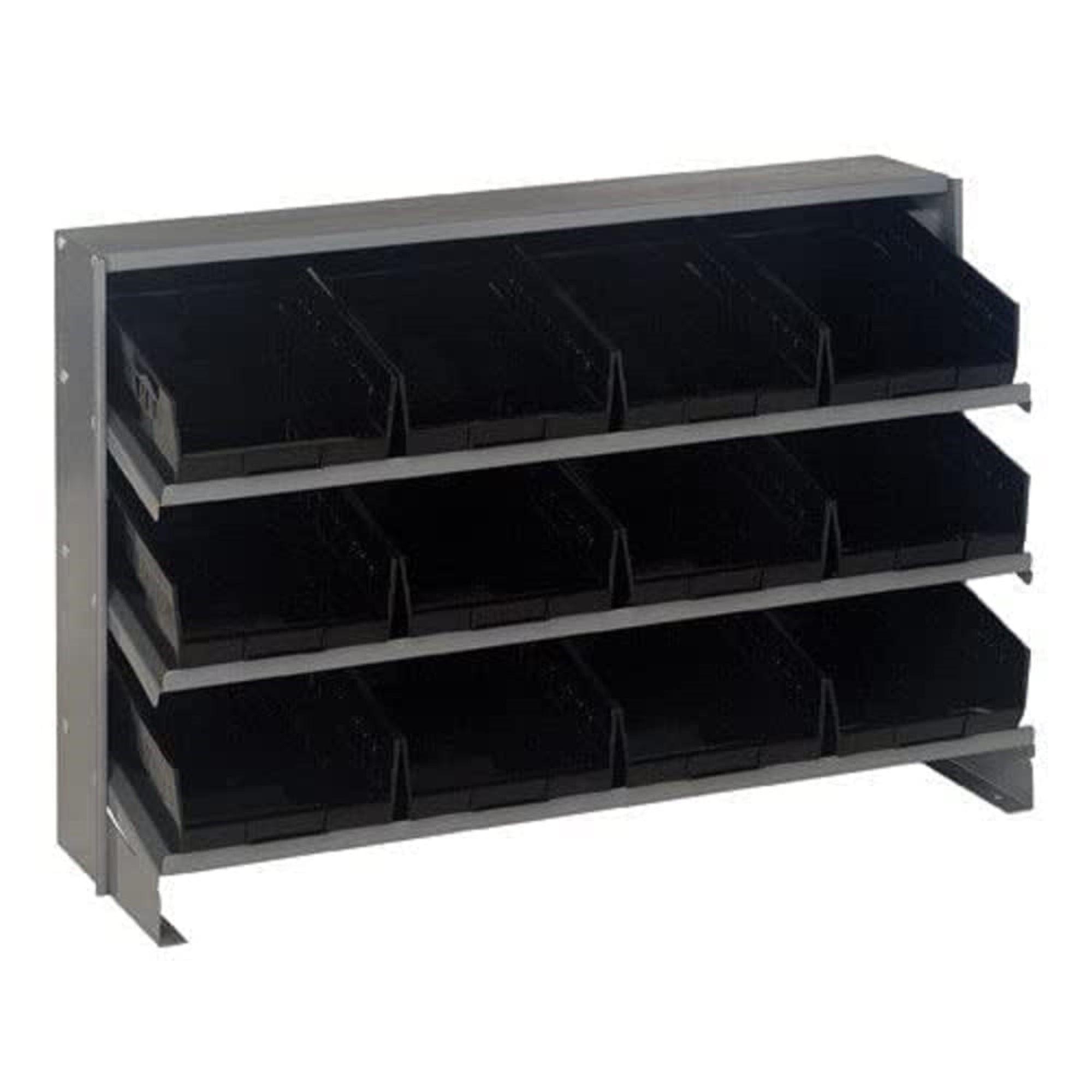 Pick Rack, slopped, bench style, 12-1/2L x 36W x 23H, 250 lbs. capacity, (3) shelves configuration, includes: (12) QSB107 black 