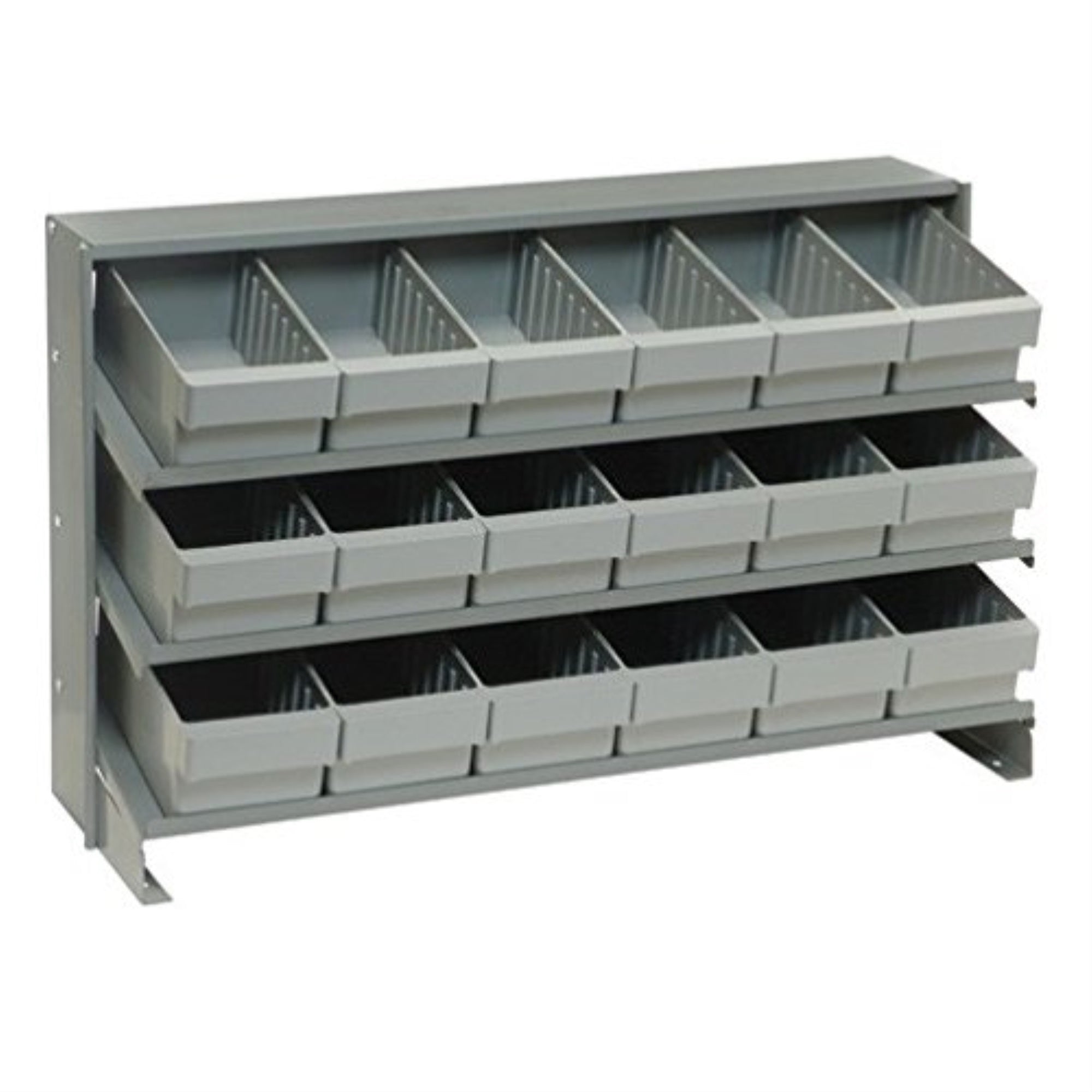 Pick Rack, slopped, bench style, 12-1/2L x 36W x 23H, 250 lbs. capacity, (3) shelves configuration, includes: (18) QED601 gray b