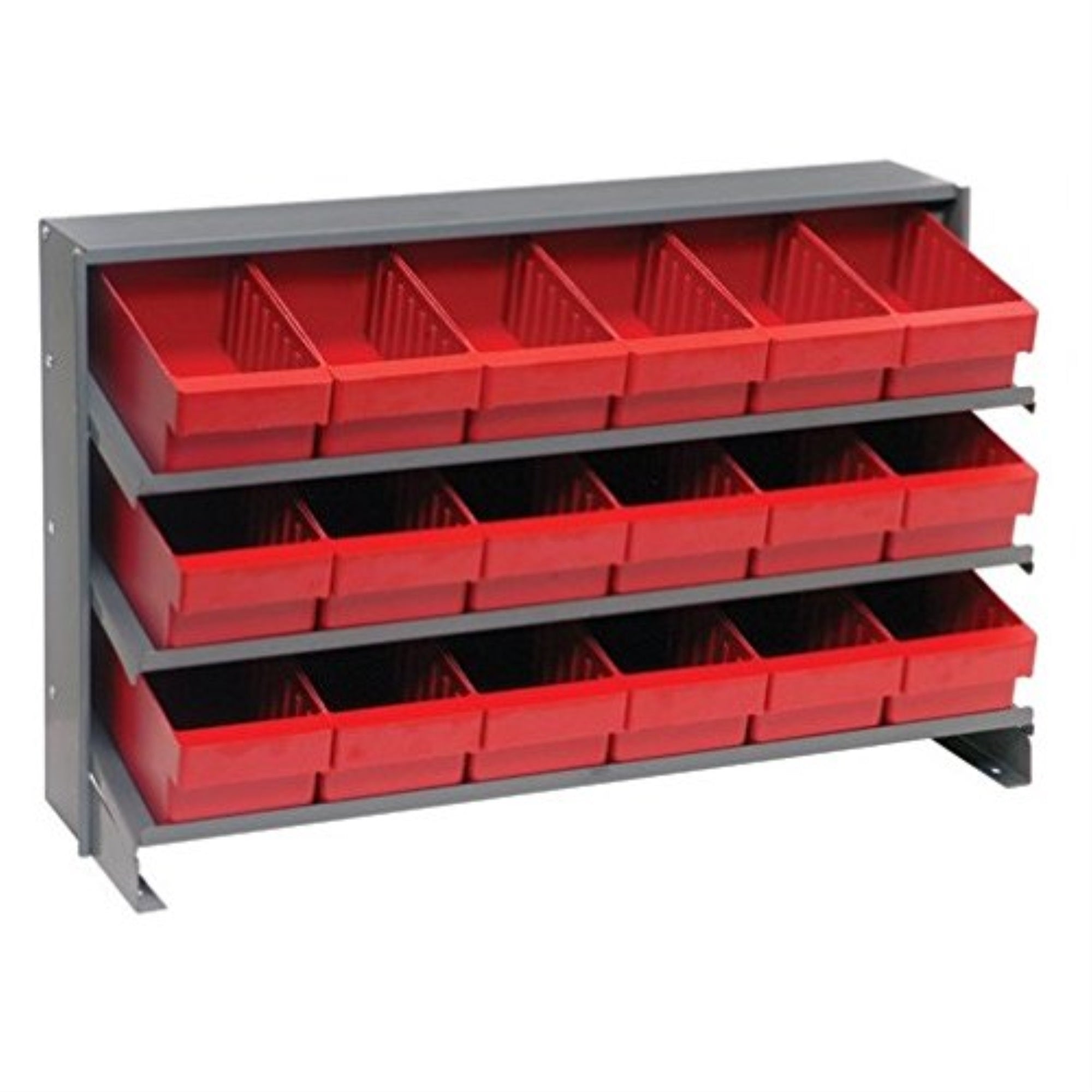 Pick Rack, slopped, bench style, 12-1/2L x 36W x 23H, 250 lbs. capacity, (3) shelves configuration, includes: (18) QED601 red bi