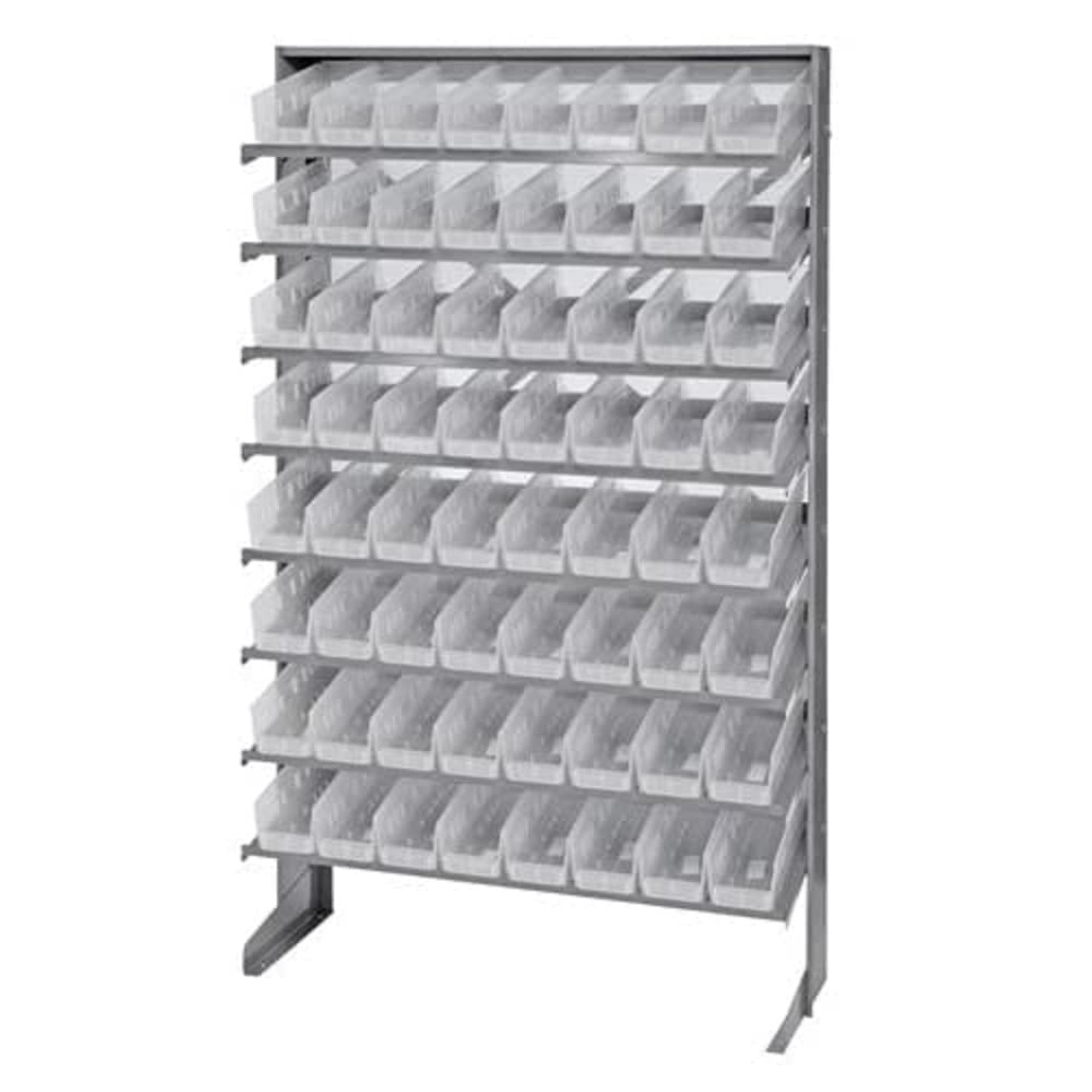 Pick Rack, slopped, single sided, 12D x 36W x 60H, 400 lbs. capacity, includes: (8) shelves and (64) QSB101 clear bins, galvaniz