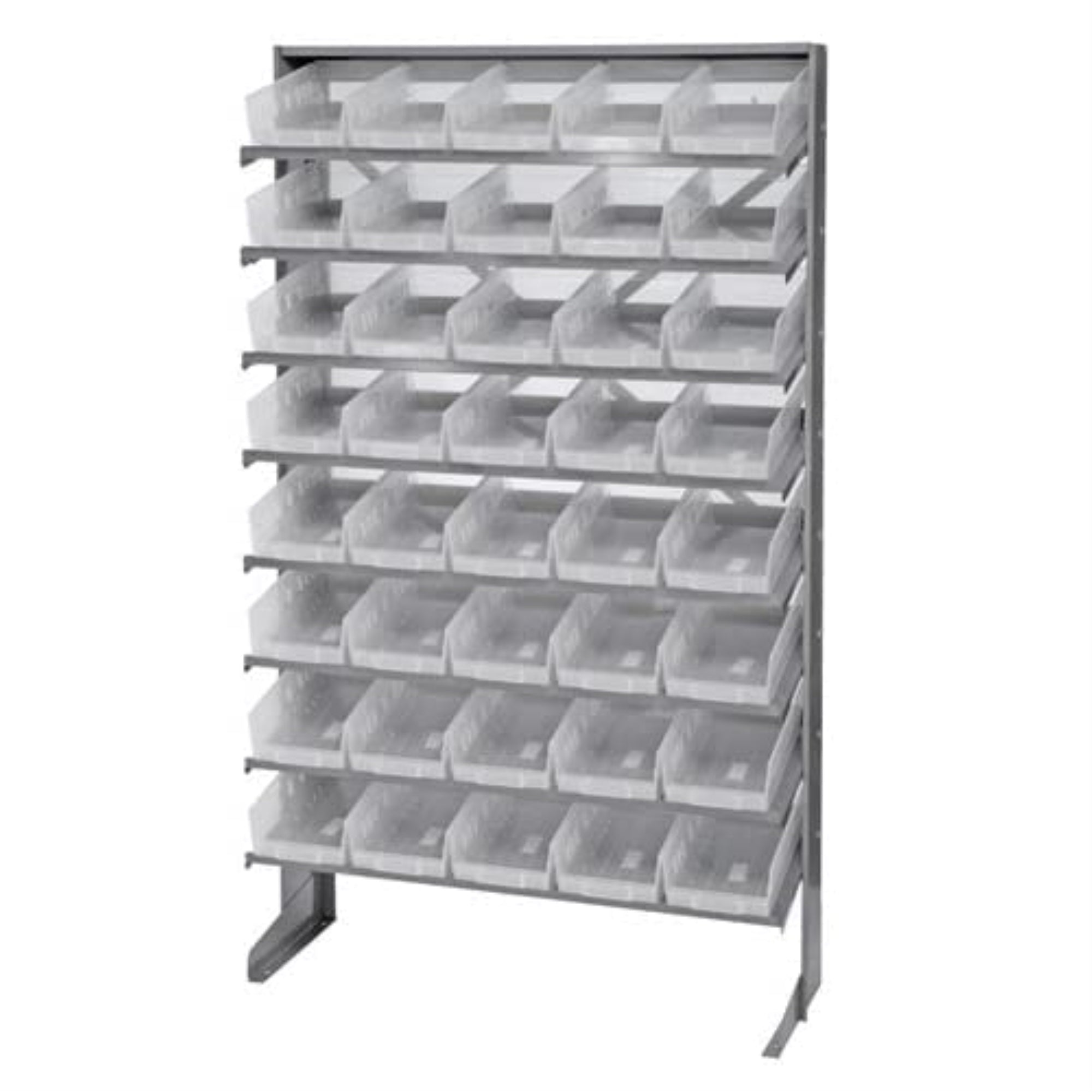 Pick Rack, slopped, single sided, 12D x 36W x 60H, 400 lbs. capacity, includes: (8) shelves and (40) QSB102 clear bins, galvaniz
