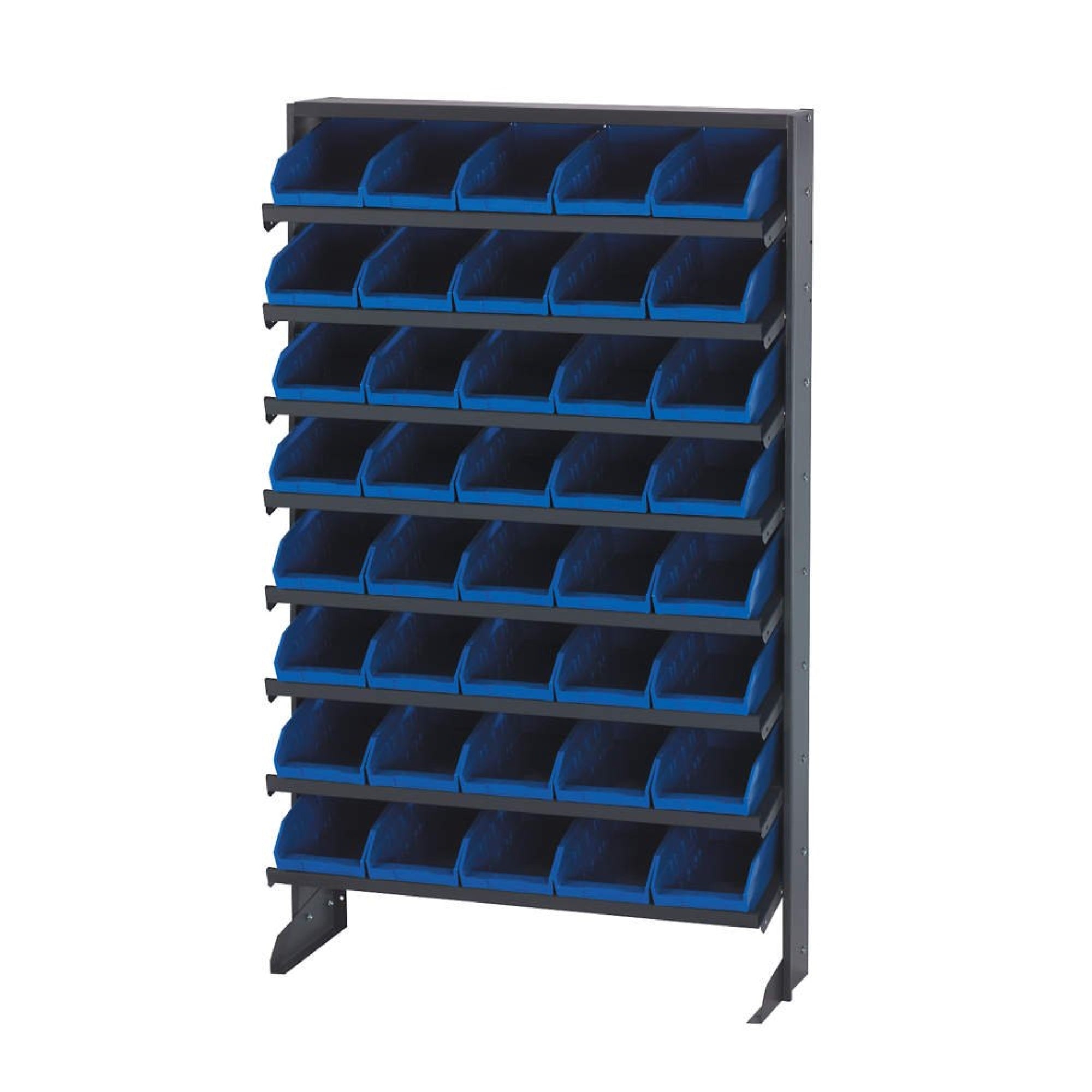 Pick Rack, slopped, single sided, 12D x 36W x 60H, 400 lbs. capacity, includes: (8) shelves and (32) QSB107 red bins, galvanized
