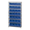 Shelving Unit, 12D x 36L x 75H, heavy duty, 400 lb. load capacity per shelf, includes: (8) shelves and (28) QUS239 blue bins, up