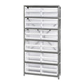 Shelving Unit, 12D x 36L x 75H, heavy duty, 400 lb. load capacity per shelf, includes: (7) shelves and (24) QUS245 clear bins, u