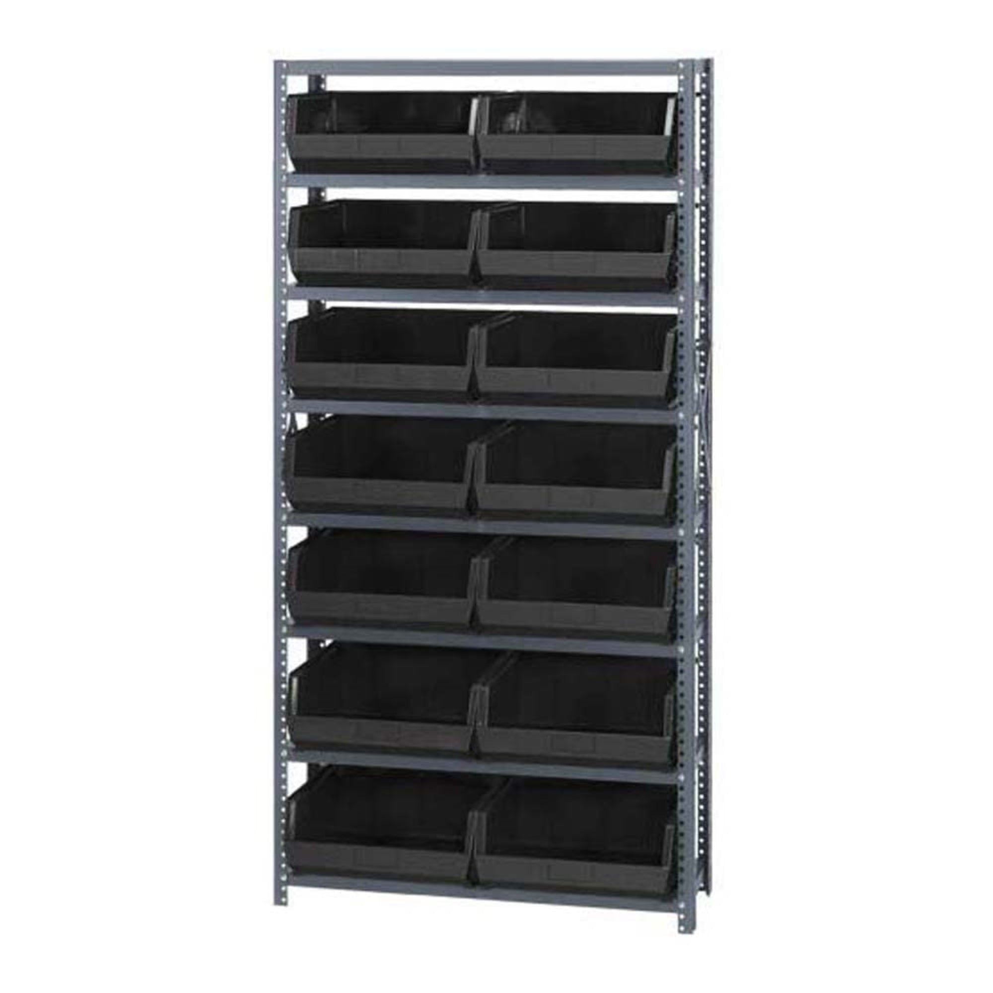 Shelving Unit, 12D x 36L x 75H, heavy duty, 400 lb. load capacity per shelf, includes: (8) shelves and (14) QUS250 clear bins, u