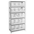 Shelving Unit, 18D x 36L x 75H, heavy duty, 400 lb. load capacity per shelf, includes: (6) shelves and (15) QUS260 clear bins, u