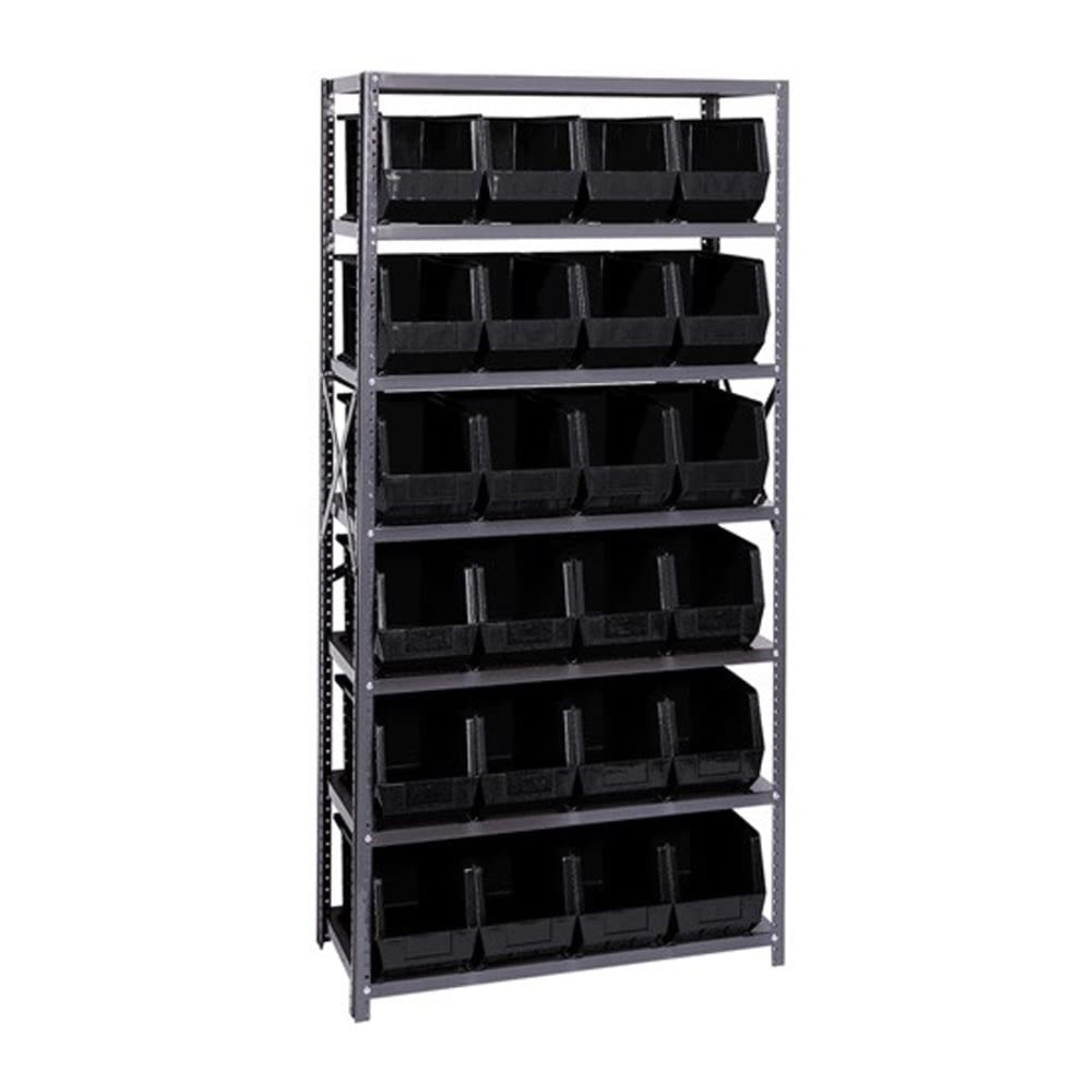 Shelving Unit, 18D x 36L x 75H, heavy duty, 400 lb. load capacity per shelf, includes: (7) shelves and (24) QUS265 blue bins, up