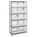 Shelving Unit, 18D x 36L x 75H, heavy duty, 400 lb. load capacity per shelf, includes: (6) shelves and (10) QUS270 clear bins, u