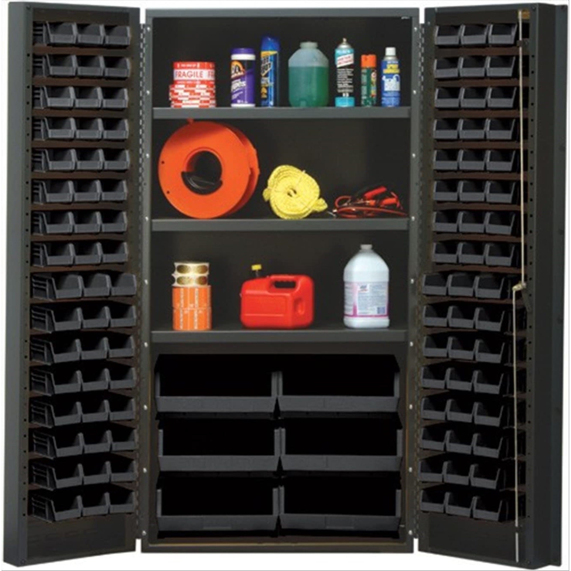 Heavy-Duty 36 Bin Cabinet, 36W x 24D x 72H, 800 lb. capacity per interior shelf, 14 gauge all welded construction, includes: (3)